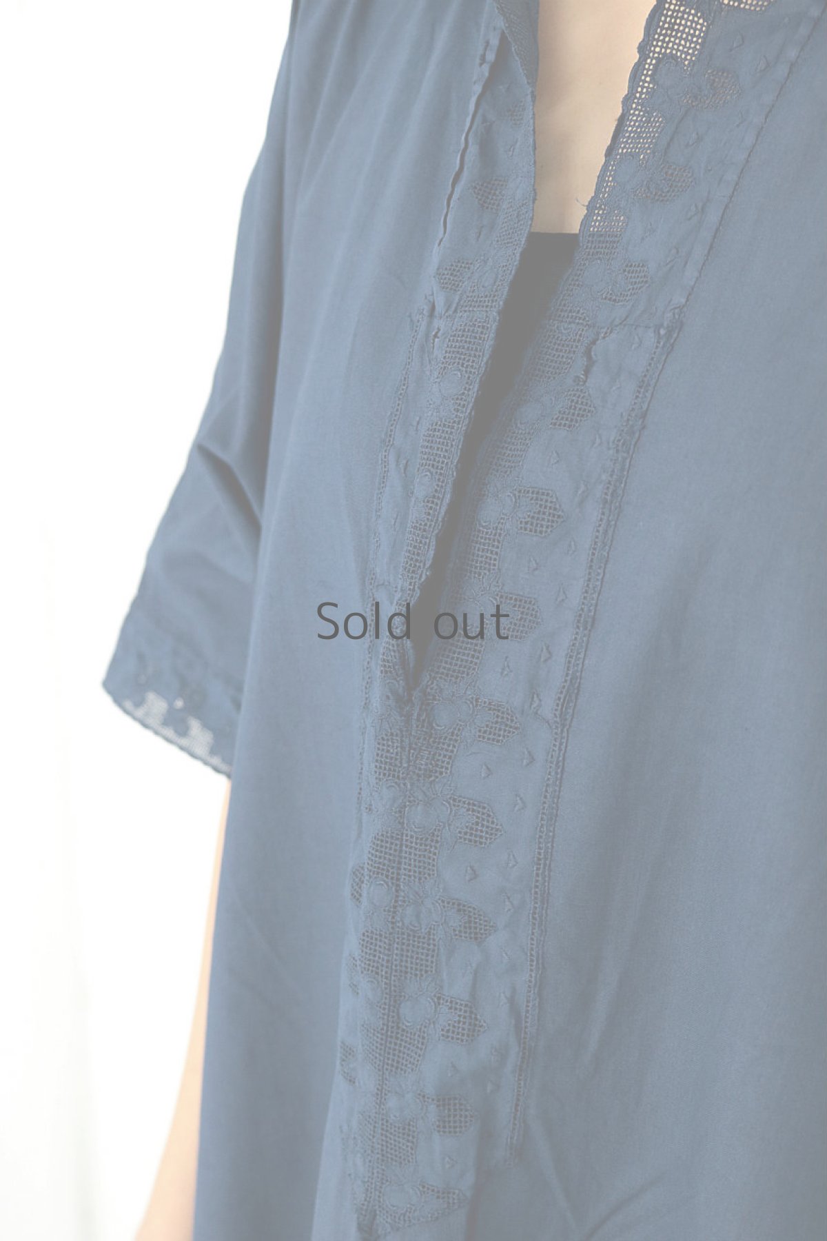 画像6: 【フランス】アンティークコットン×染め　ドルマンスリーブワンピース（青藍色） (6)