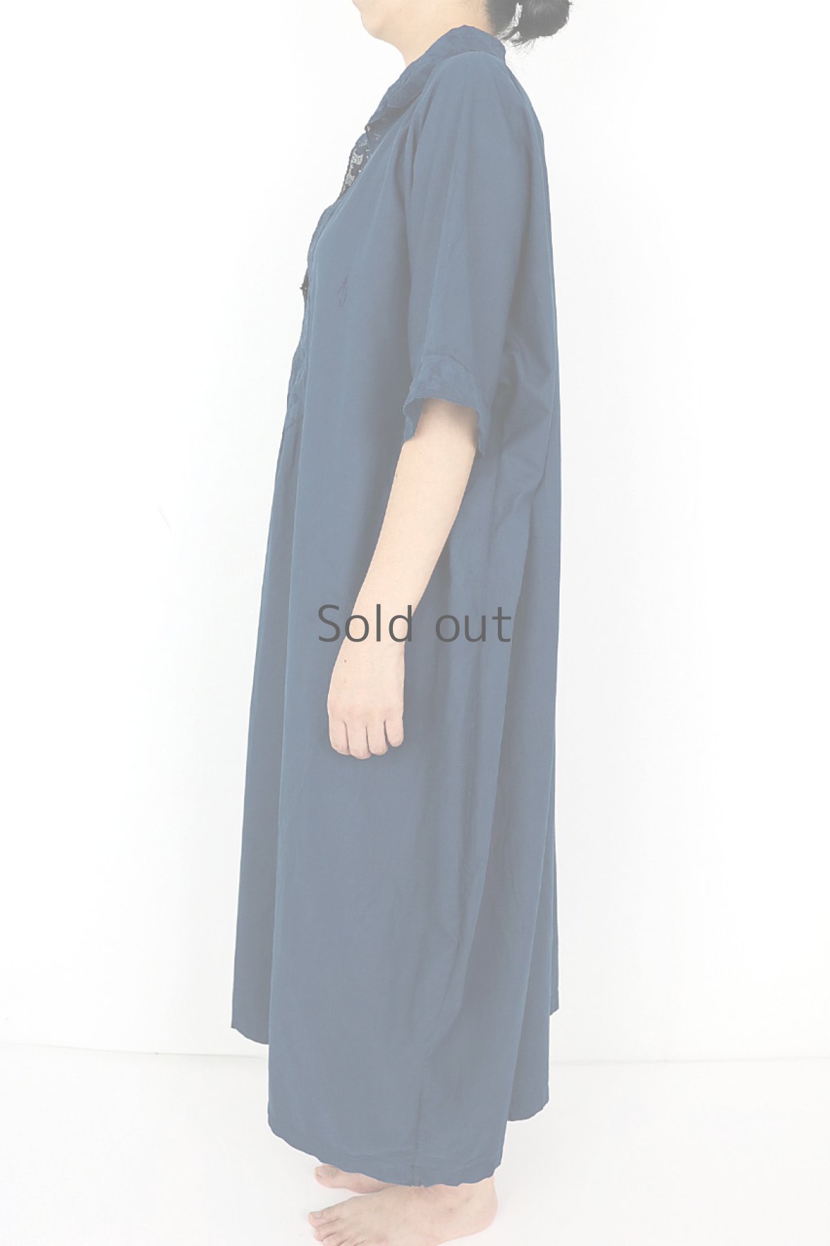 画像3: 【フランス】アンティークコットン×染め　ドルマンスリーブワンピース（青藍色） (3)