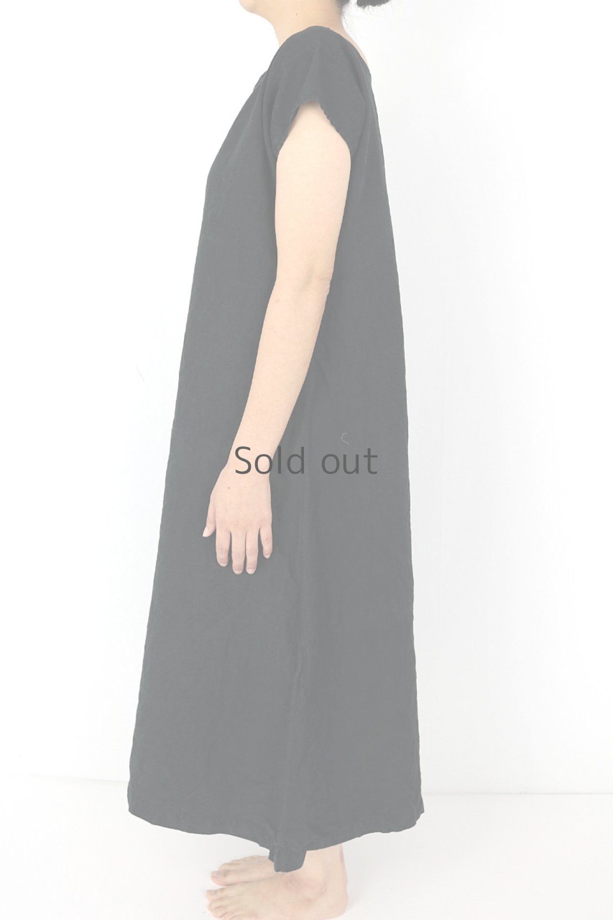 画像3: 【フランス】アンティークリネン×染　半袖ワンピース（黒色） (3)