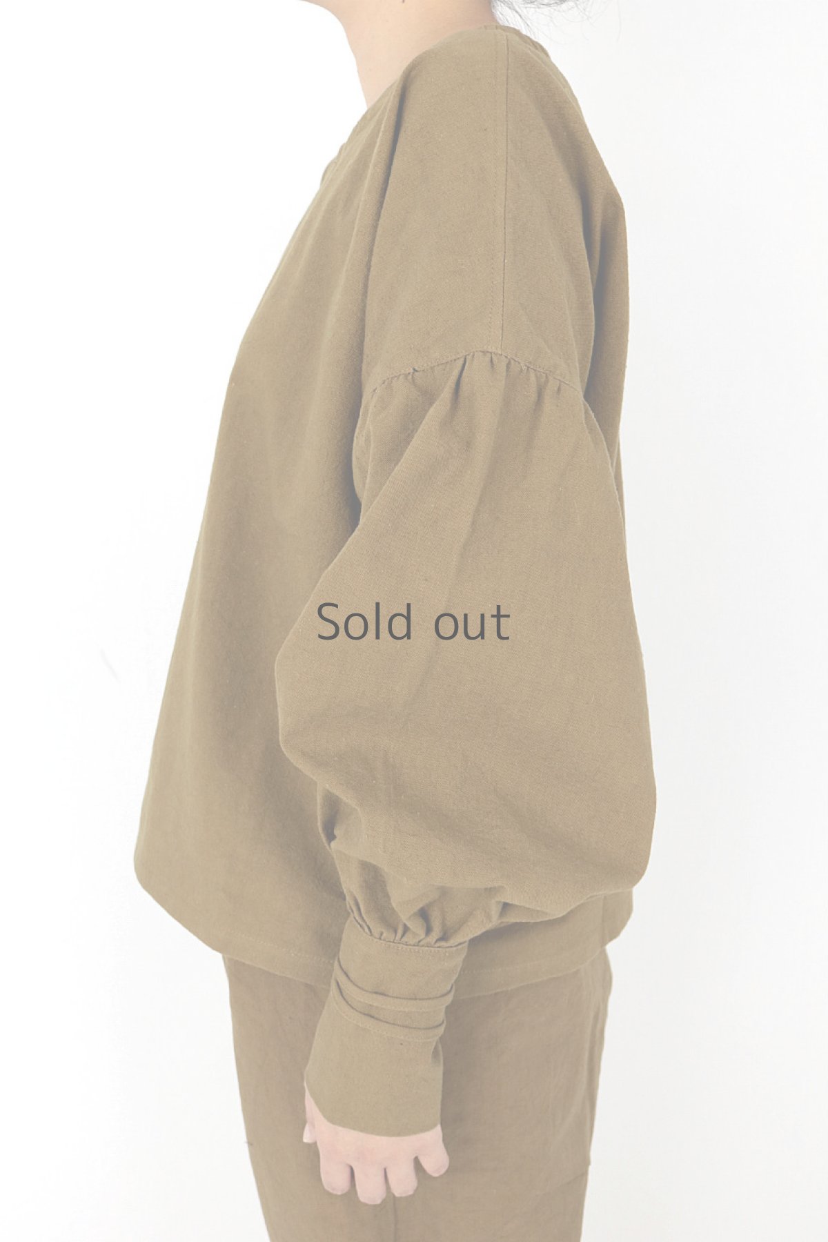 画像3: 【ササキチホ】アンティークリネン×染　バルーン袖ロングカフスブラウス（茶色） (3)