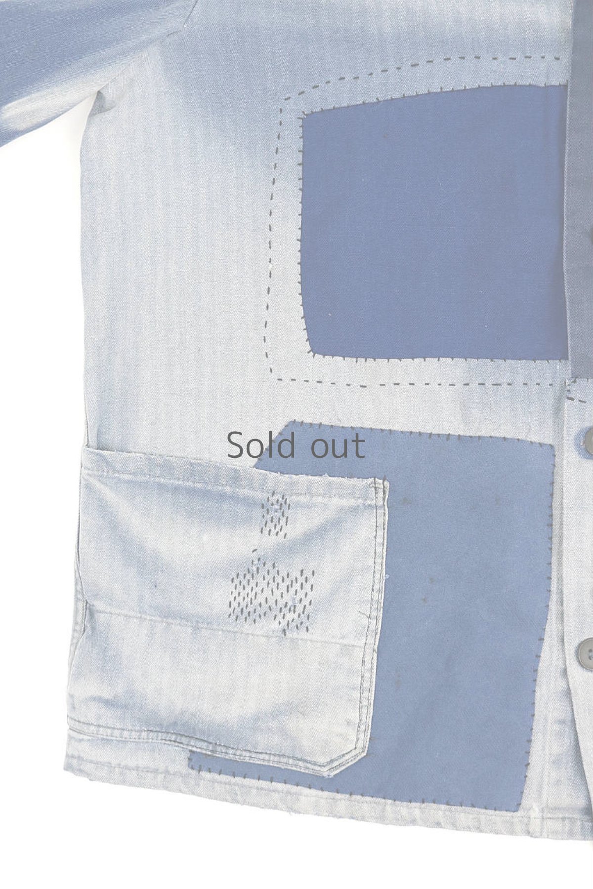 画像4: 【MITSUGU SASAKI】ビンテージリメイク　パッチワーク　ワークジャケット(ブリーチ、色落ち) (4)