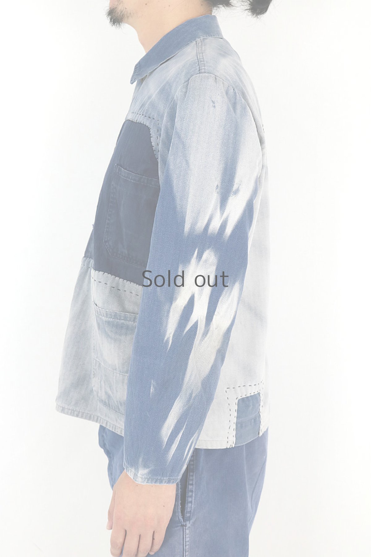 画像16: 【MITSUGU SASAKI】ビンテージリメイク　パッチワーク　ワークジャケット(ブリーチ、色落ち) (16)