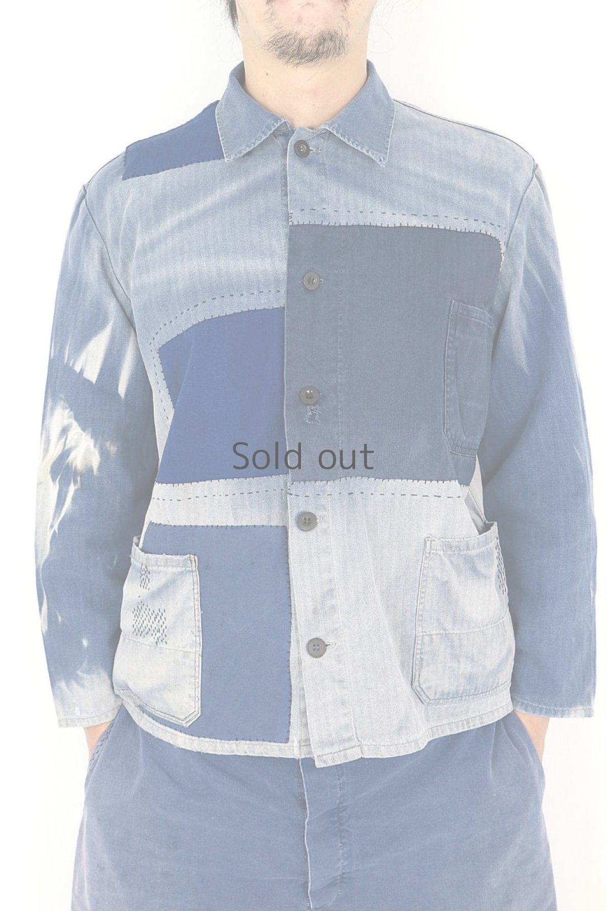 画像15: 【MITSUGU SASAKI】ビンテージリメイク　パッチワーク　ワークジャケット(ブリーチ、色落ち) (15)
