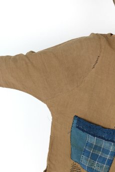 画像9: 【MITSUGU SASAKI】アンティークリネン×古布×染　ドルマン袖シャツ（茶色） (9)