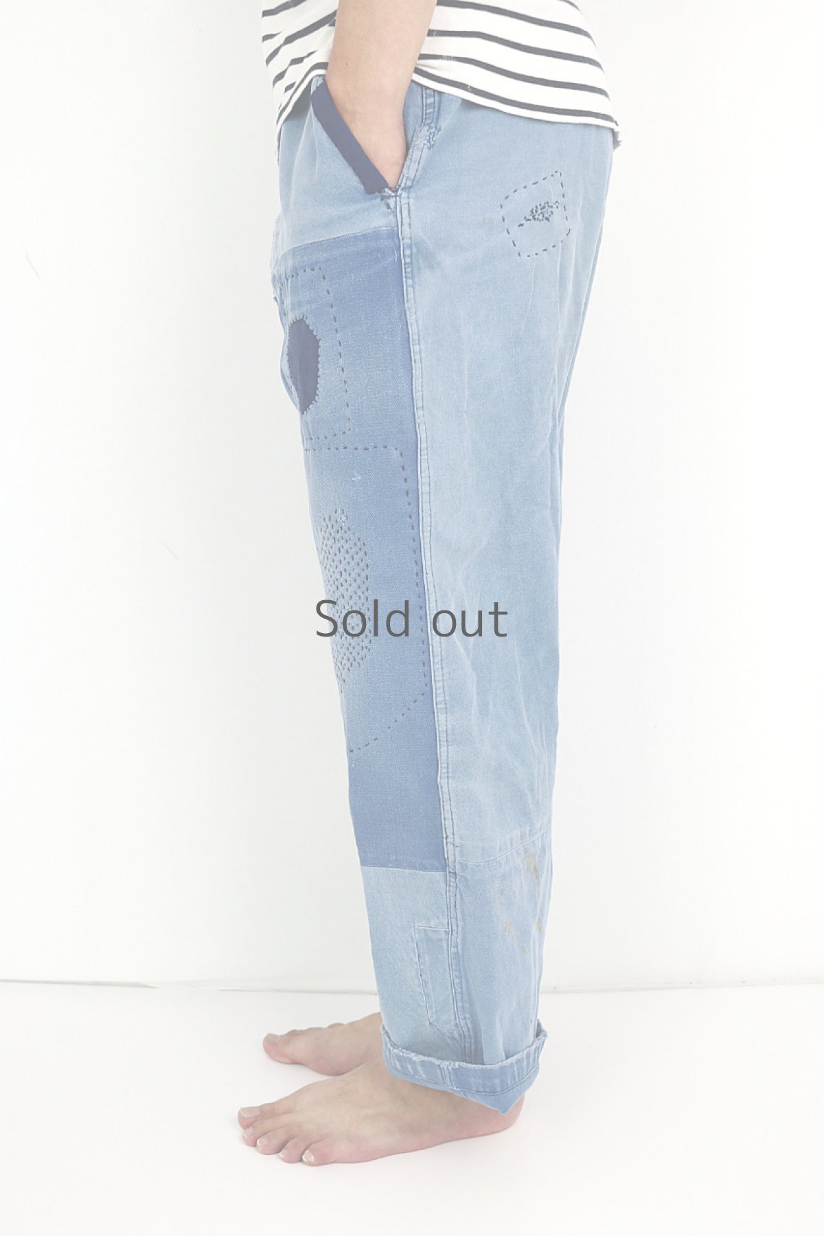 画像16: 【MITSUGU SASAKI】ビンテージ×リメイク　パッチワーク　ワークパンツ(ウエストひも） (16)