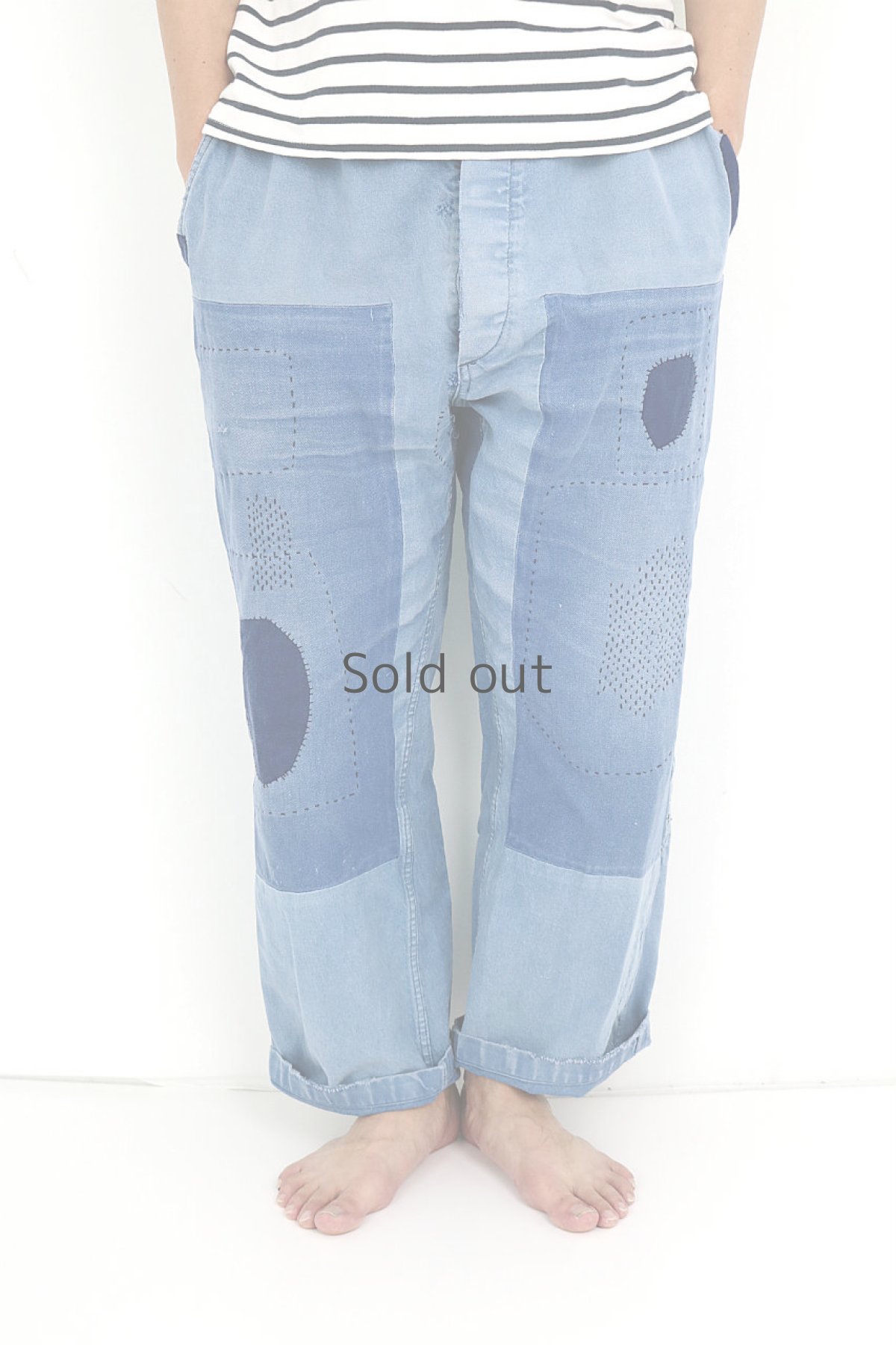 画像15: 【MITSUGU SASAKI】ビンテージ×リメイク　パッチワーク　ワークパンツ(ウエストひも） (15)