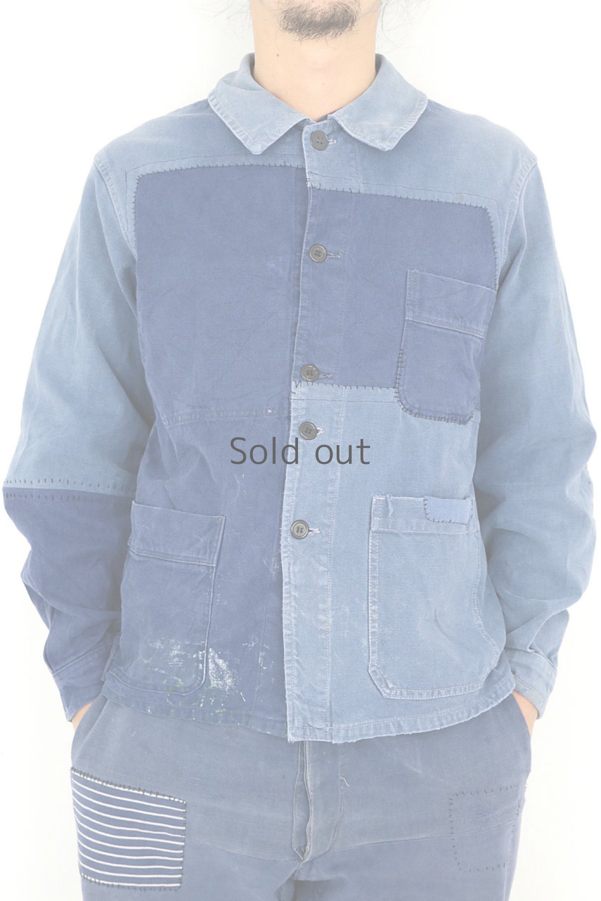 画像13: 【MITSUGU SASAKI】ビンテージリメイク　パッチワーク　ワークジャケット(ペンキ汚れ) (13)