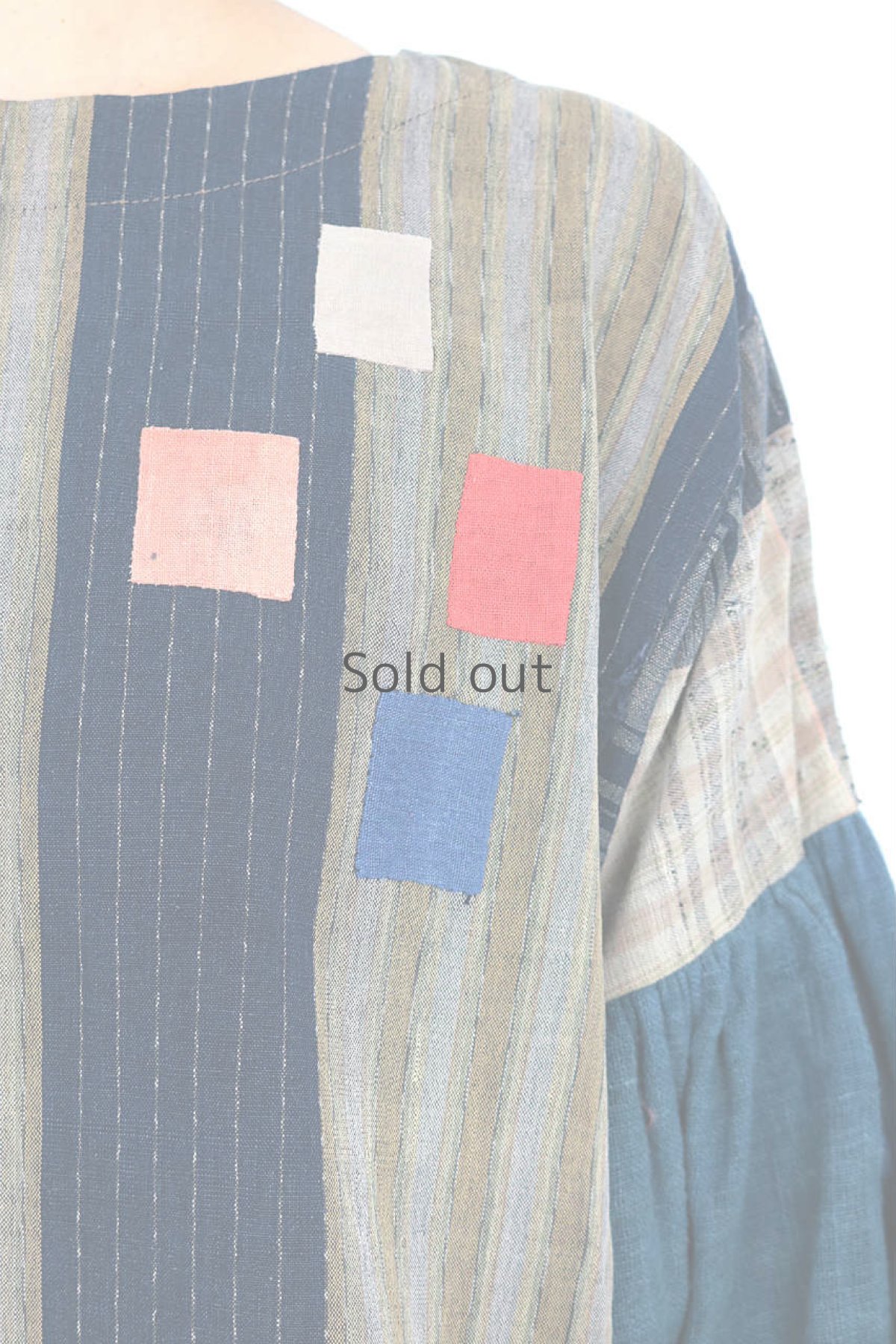 画像5: 【ササキチホ】古布　格子柄や小さなパッチのバルーン袖ブラウス (5)