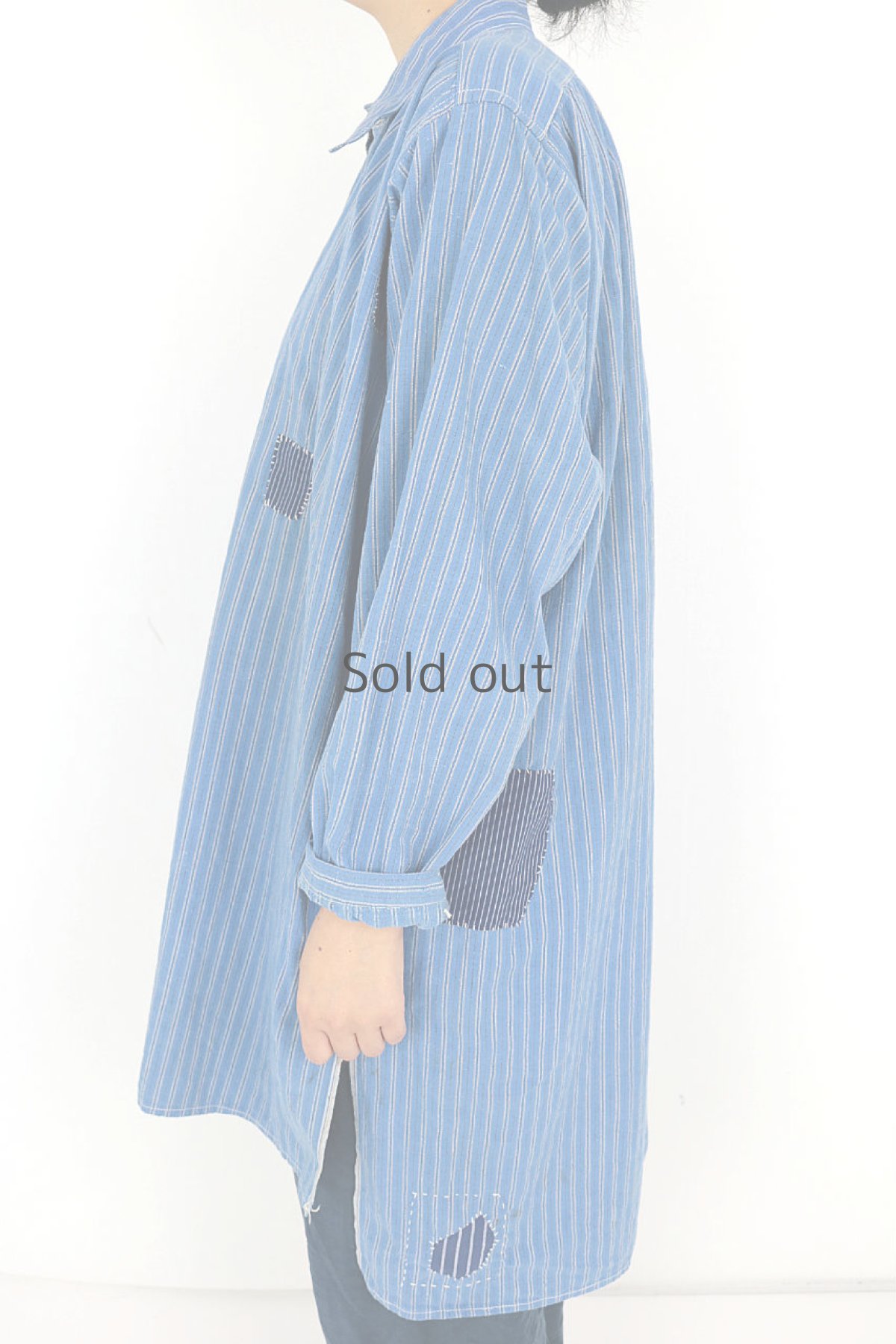 画像15: 【MITSUGU SASAKI】ビンテージリメイク　パッチワーク　ストライプロングシャツ (15)