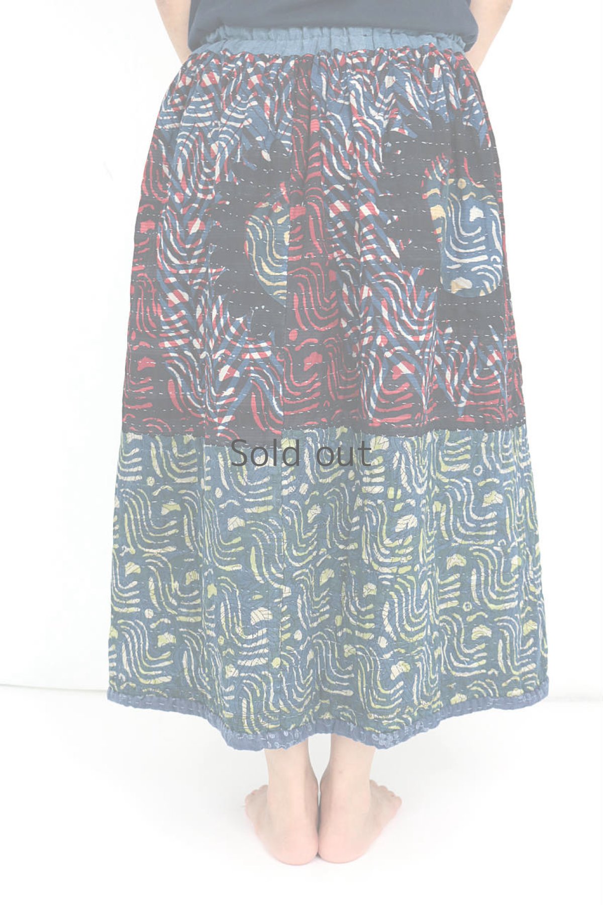 画像4: 【ササキチホ】世界の古布　インドのラリーキルトで作ったスカート（リバーシブル）  (4)