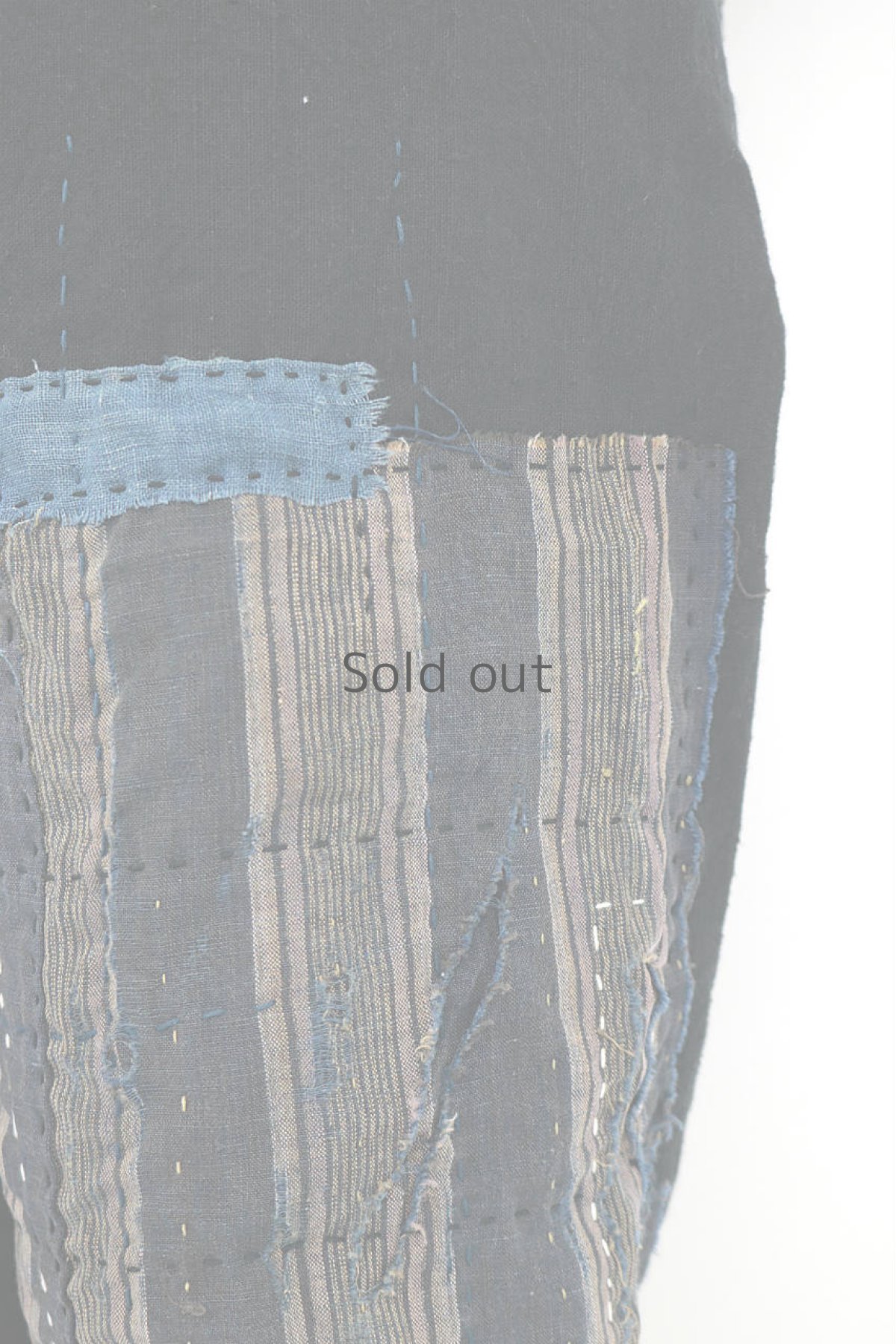 画像8: 【MITSUGU SASAKI】アンティークリネン×古布×染め　パッチワーク　細めのもんぺ（黒） (8)