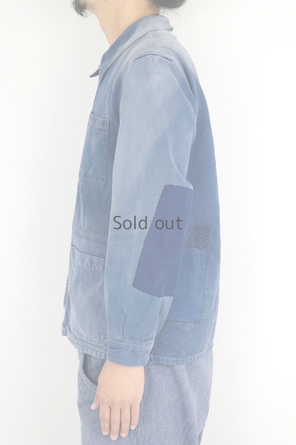 画像4: 【MITSUGU SASAKI】ビンテージリメイク　パッチワーク　ワークジャケット(色あせたブルー) (4)