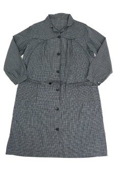 画像1: 【フランス】1960年代頃のブラックチェックワークドレス (1)