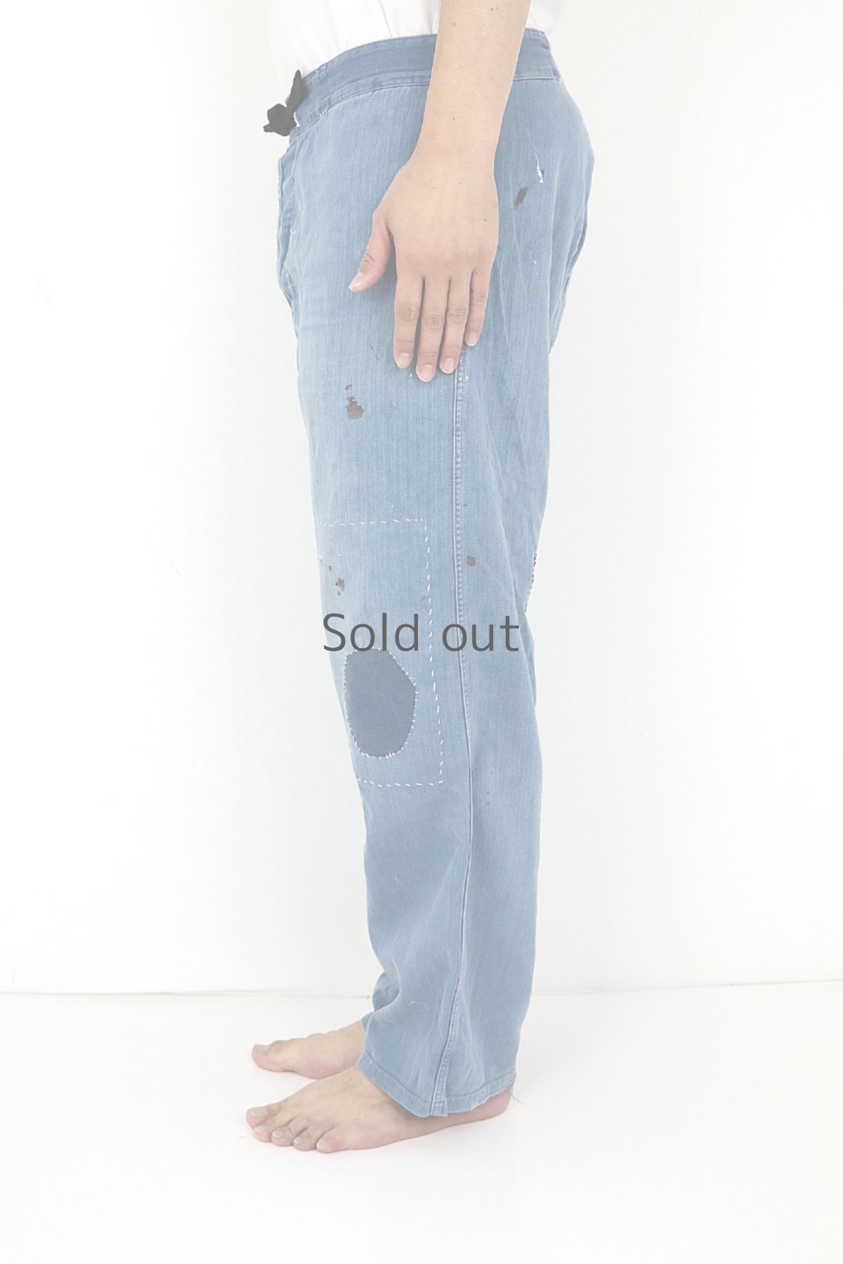 画像4: 【MITSUGU SASAKI】ビンテージ×リメイク　パッチワーク　ワークパンツ(ウエストひも） (4)