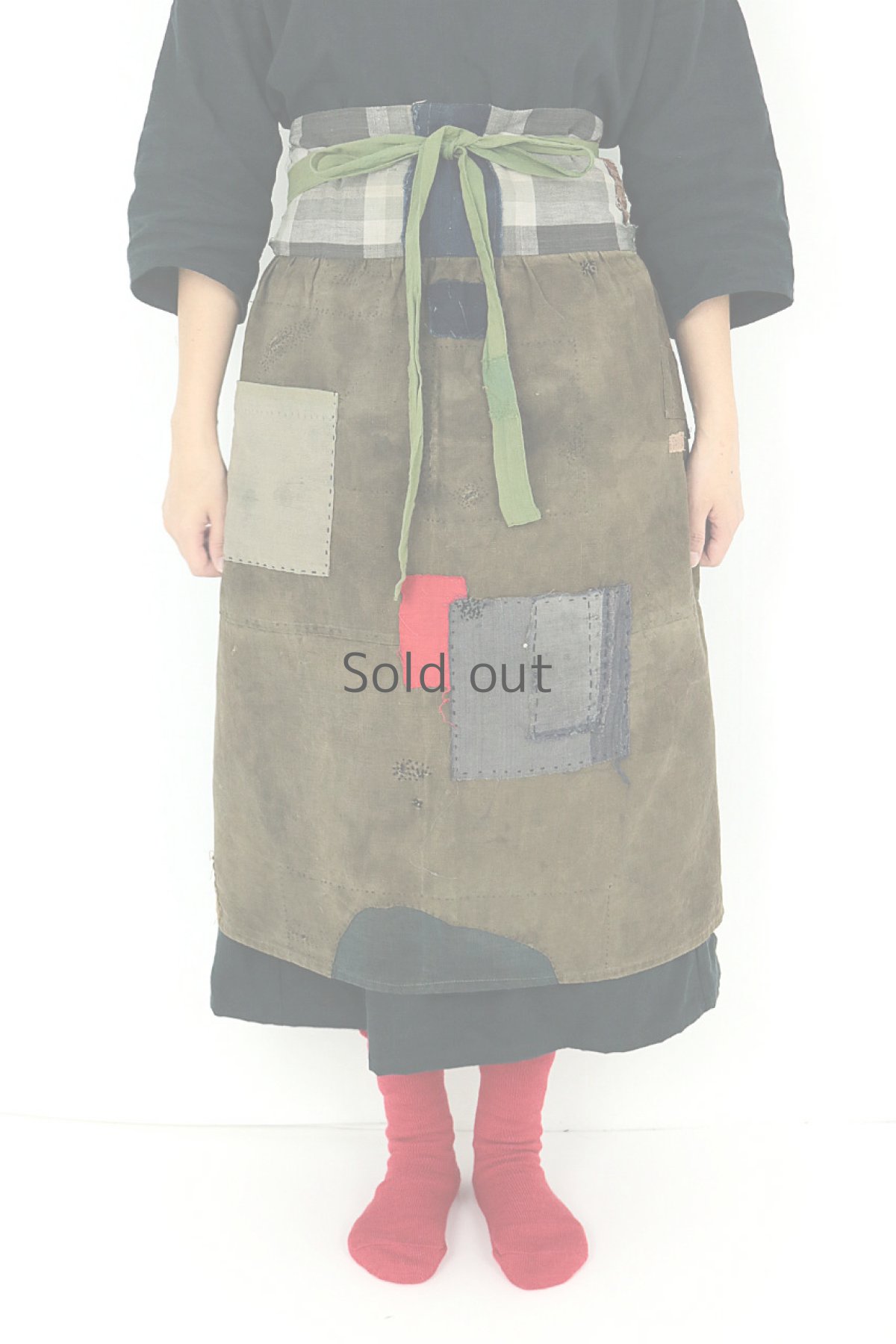 画像2: 【ササキチホ】古布×柿渋　ウエストマーク刺し子エプロン (2)