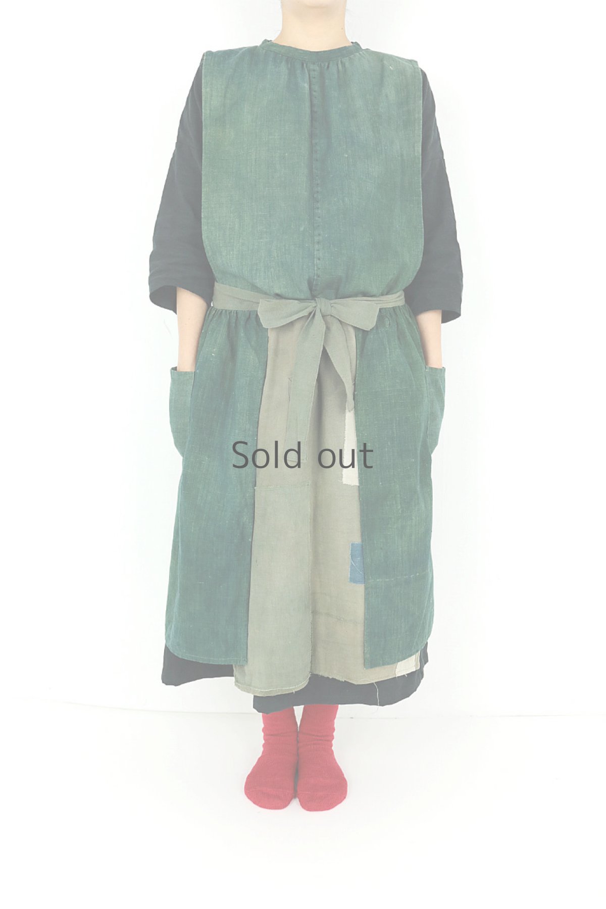 画像2: 【ササキチホ】古布　風呂敷のエプロンワンピース（ウコン） (2)