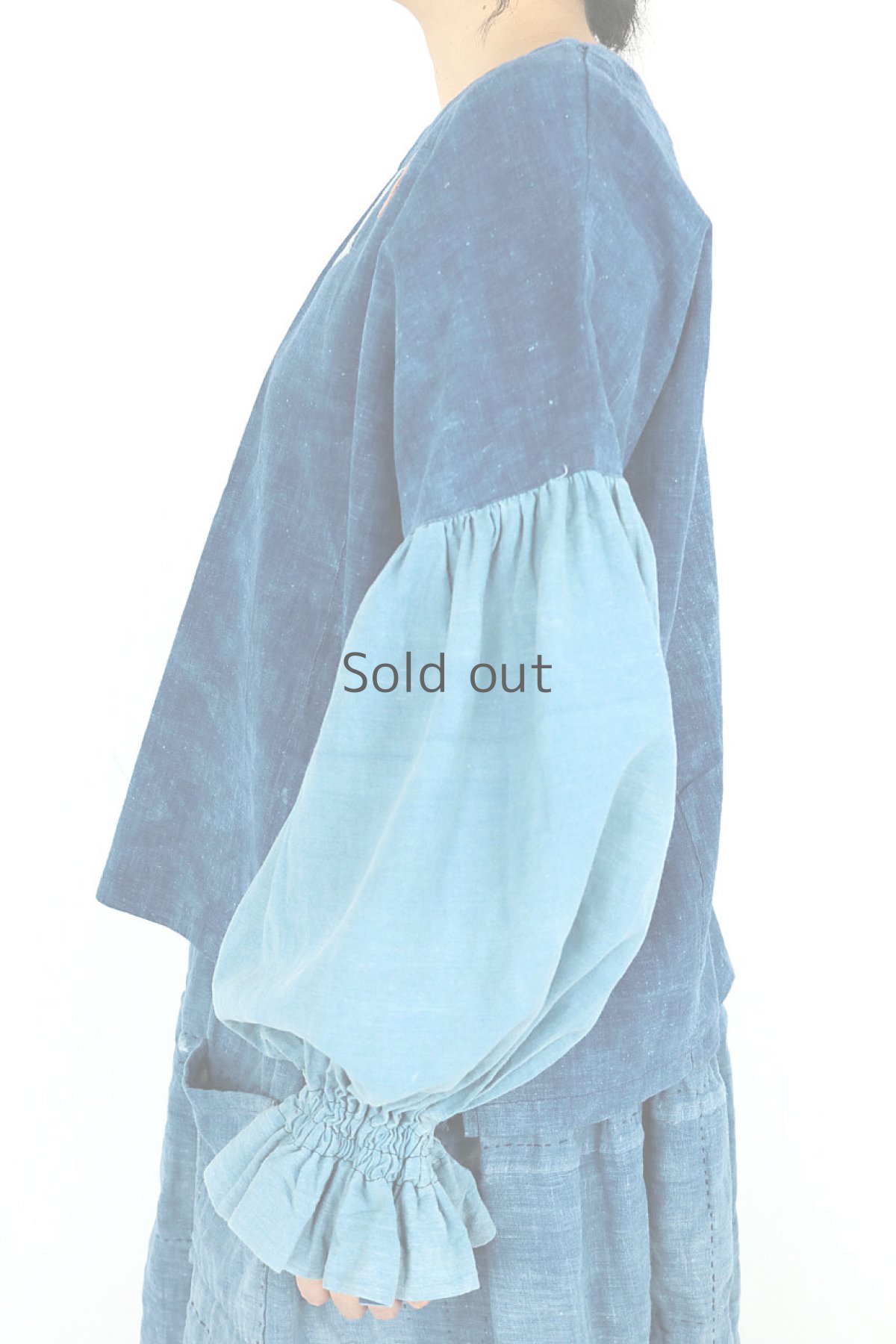 画像4: 【ササキチホ】藍染古布　ひらひらバルーン袖ブラウス (4)