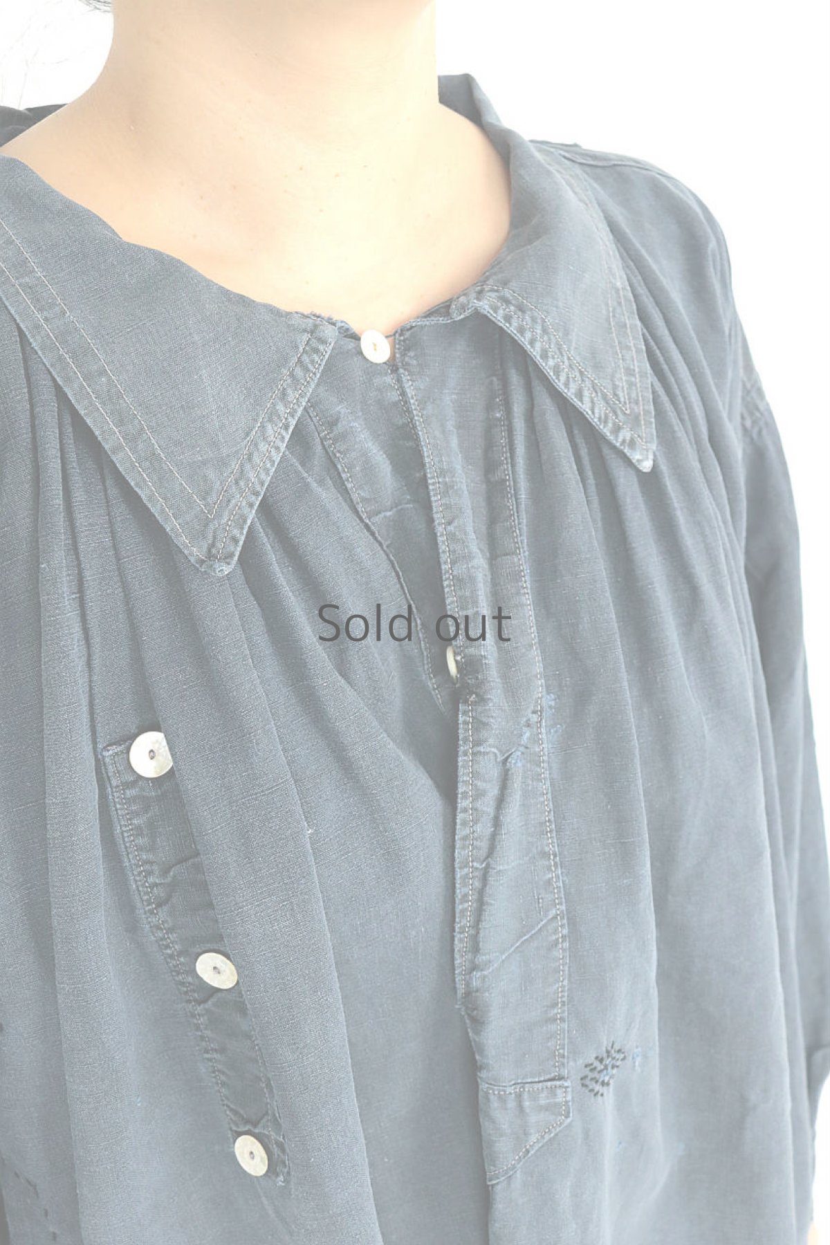 画像18: 【MITSUGU SASAKI】フランス 19世紀の羊飼いのインディゴリネンスモック（ハンドリペアしました） (18)