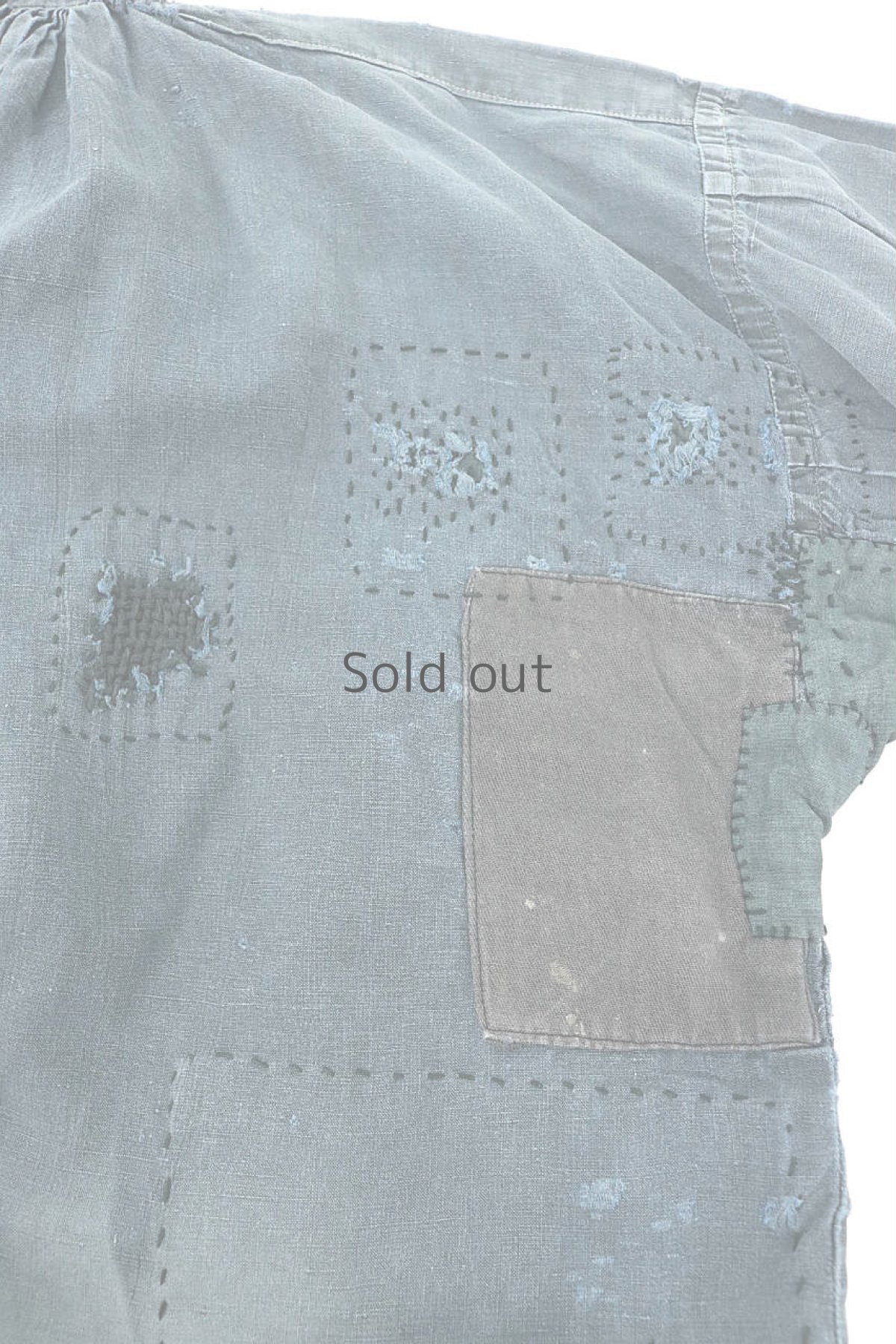 画像14: 【MITSUGU SASAKI】フランス 19世紀の羊飼いのインディゴリネンスモック（ハンドリペアしました） (14)