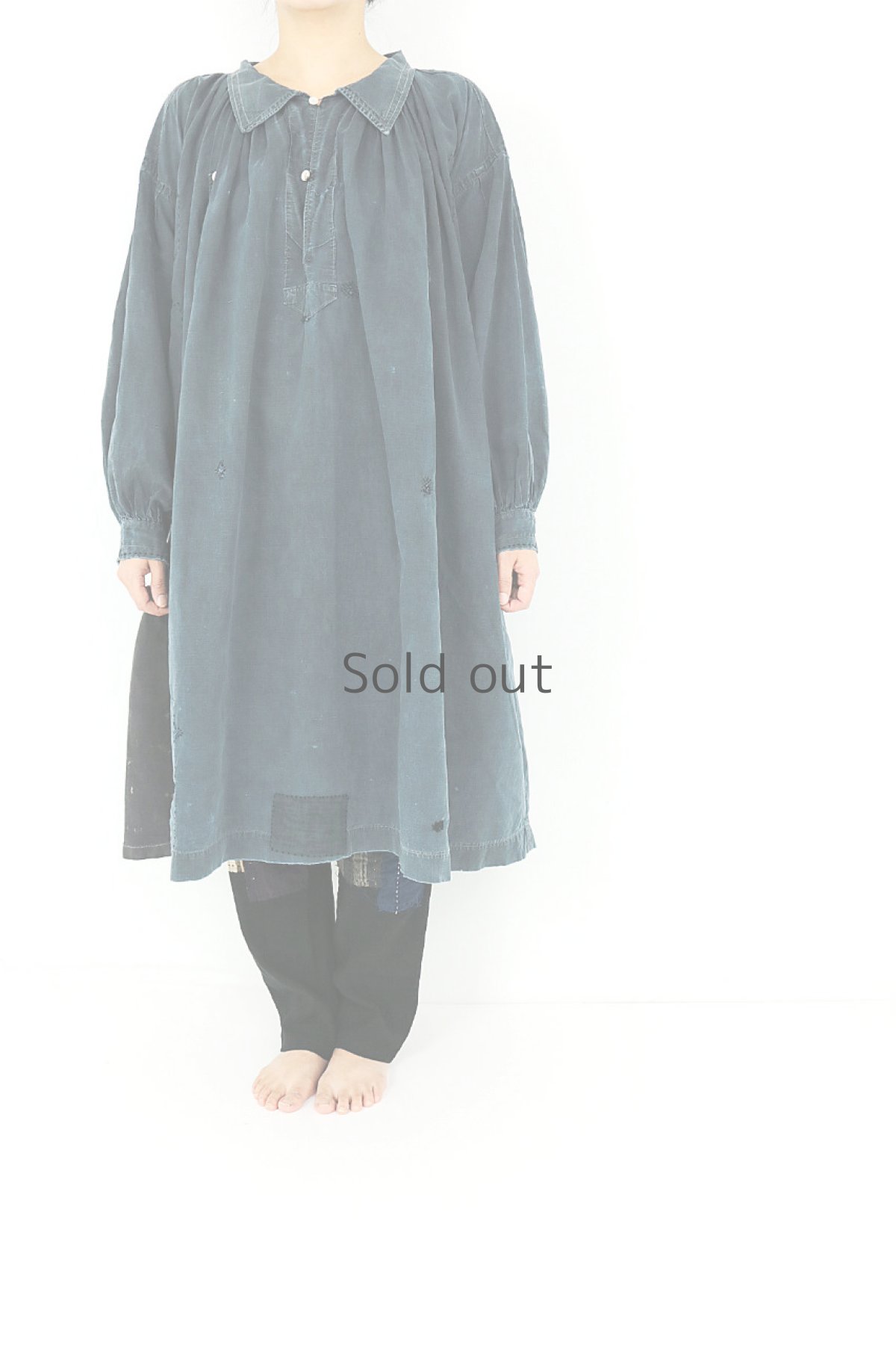 画像3: 【MITSUGU SASAKI】フランス 19世紀の羊飼いのインディゴリネンスモック（ハンドリペアしました） (3)