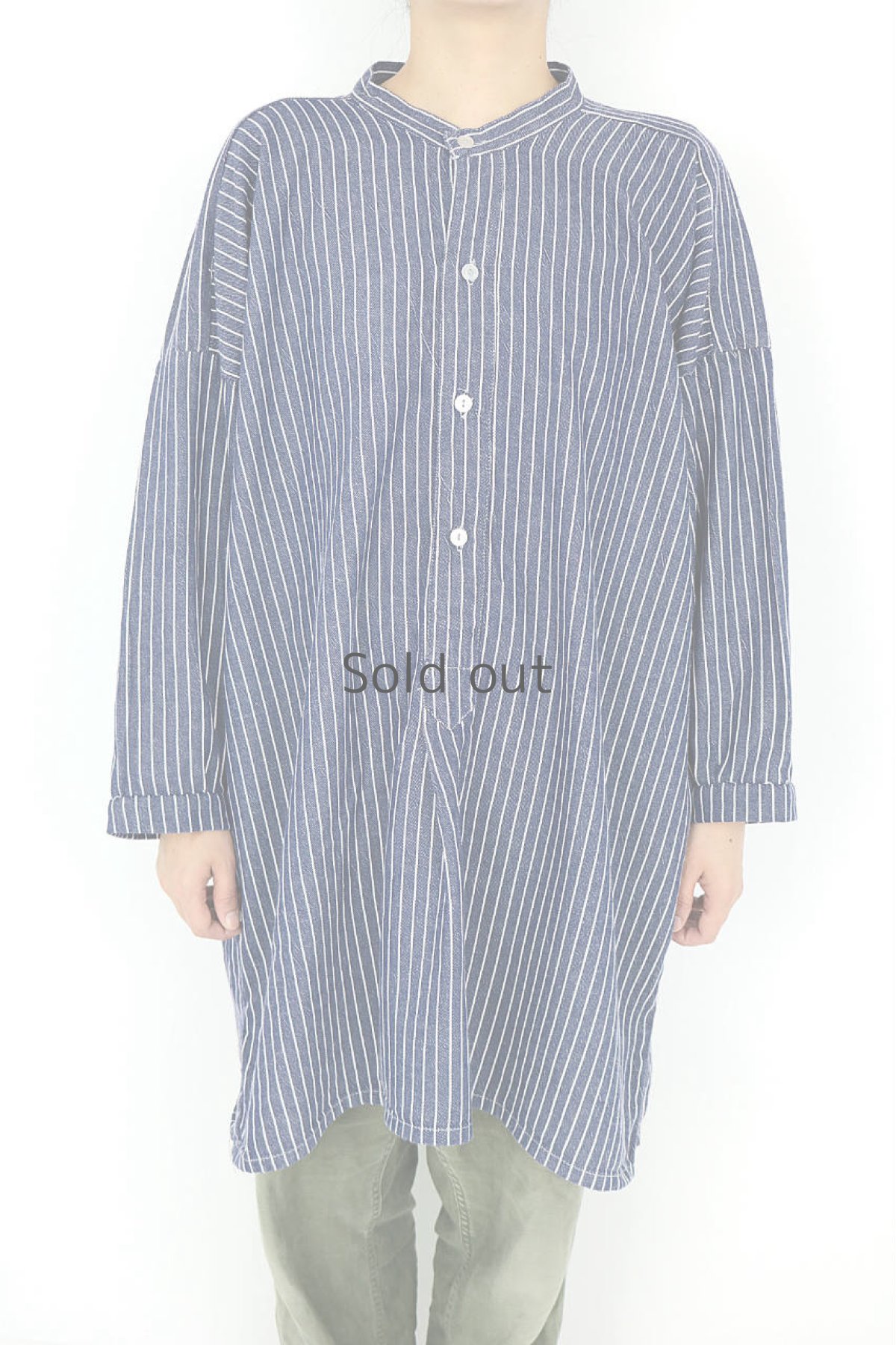 画像3: 【MITSUGU SASAKI】ビンテージリメイク　裏起毛ストライプコットン　ロングスモック (3)