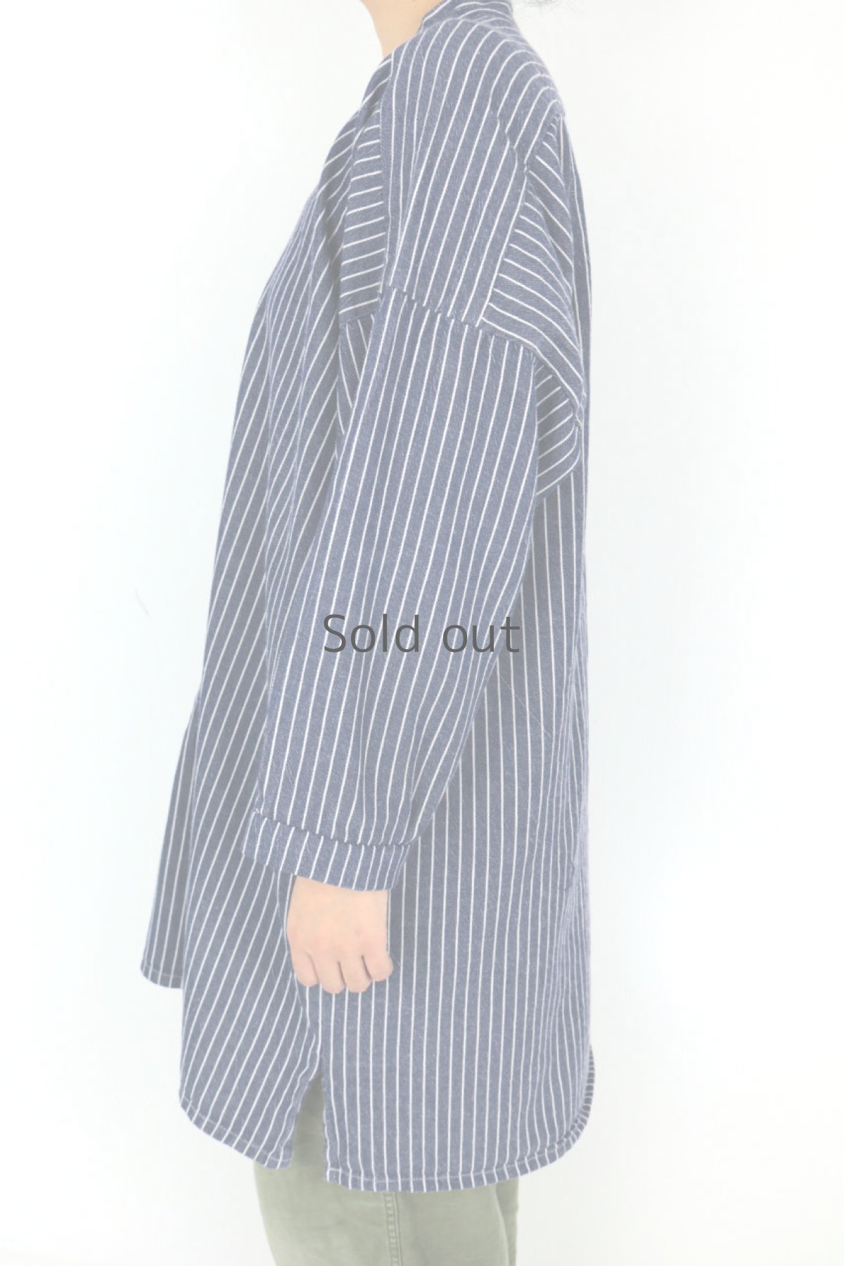 画像4: 【MITSUGU SASAKI】ビンテージリメイク　裏起毛ストライプコットン　ロングスモック (4)