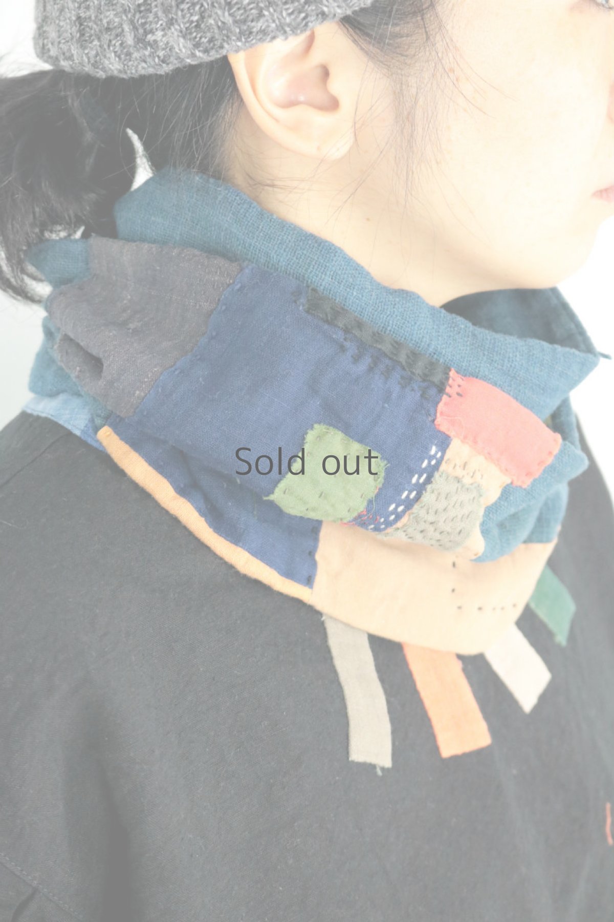 画像2: 【ササキチホ】古布　細めのチクチクスヌード（藍と草木染めと橙） (2)