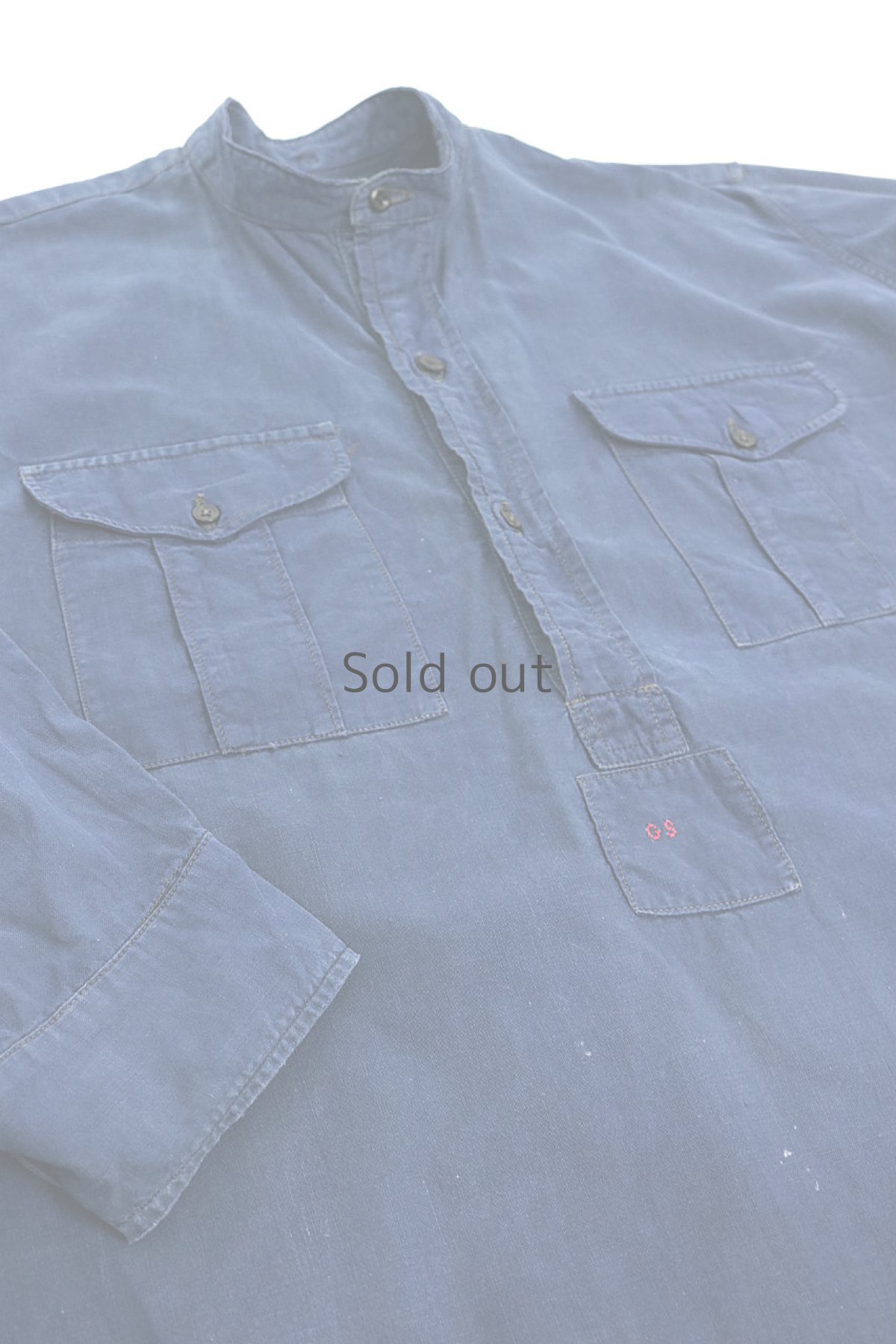 画像6: 【フランス】1940年代ブルーコットンプルオーバーロングシャツ(イニシャルGS) (6)