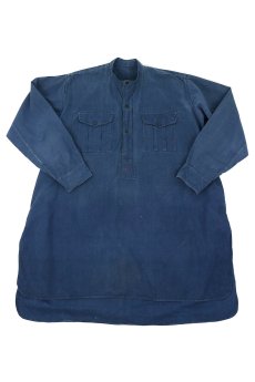 画像1: 【フランス】1940年代ブルーコットンプルオーバーロングシャツ(イニシャルGS) (1)