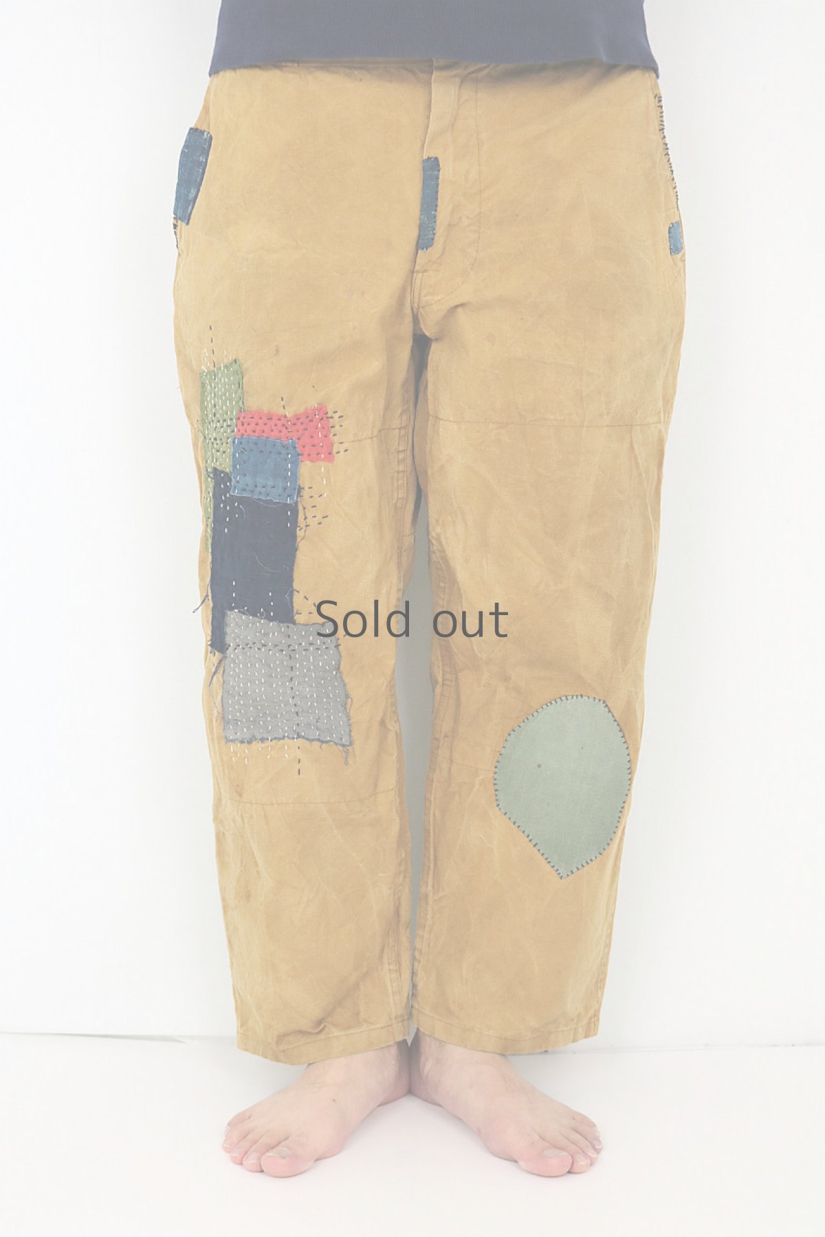 画像3: 【MITSUGU SASAKI】ビンテージリメイク＋古布　パッチワーク　ハンティングーパンツ（キャメル） (3)