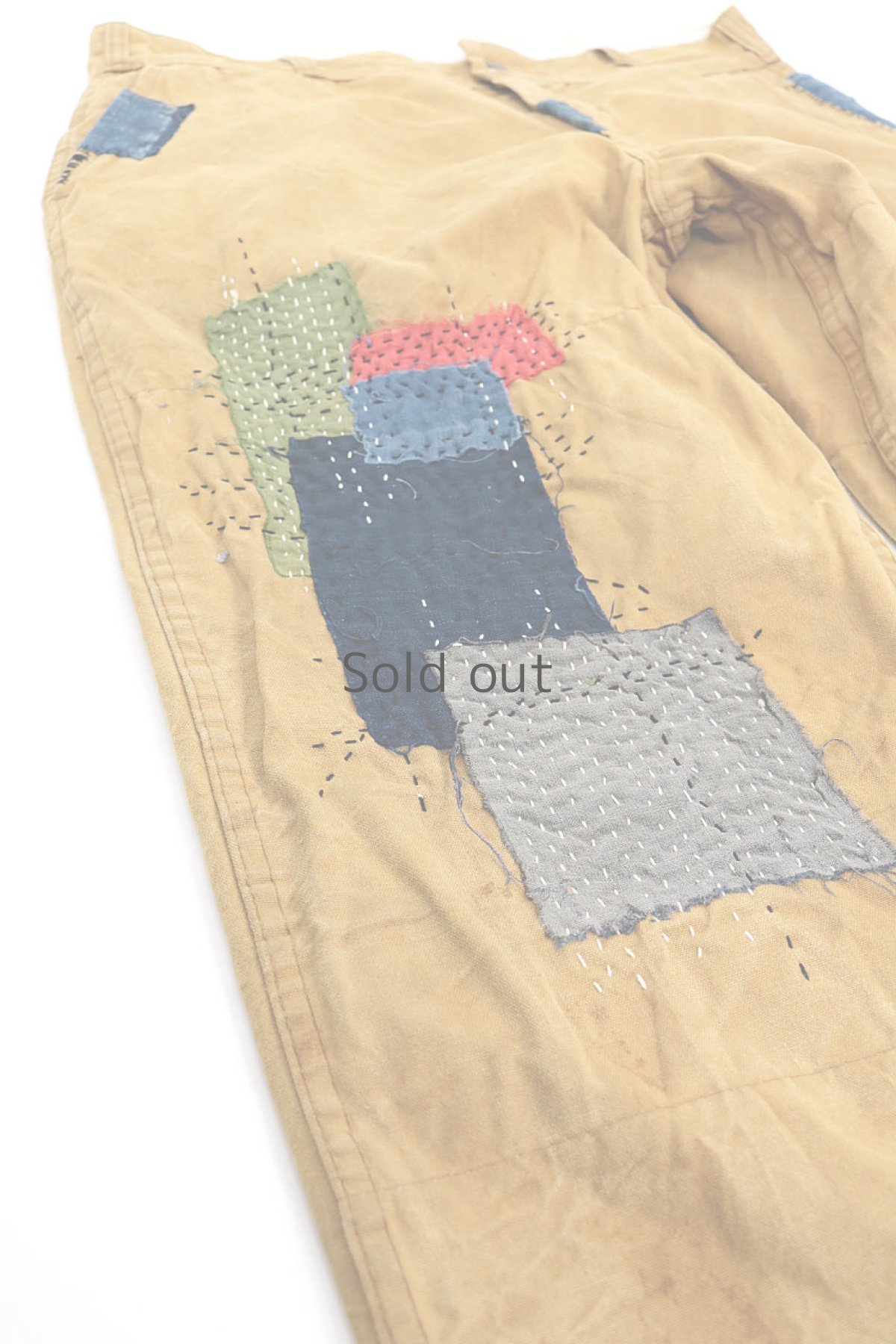 画像7: 【MITSUGU SASAKI】ビンテージリメイク＋古布　パッチワーク　ハンティングーパンツ（キャメル） (7)