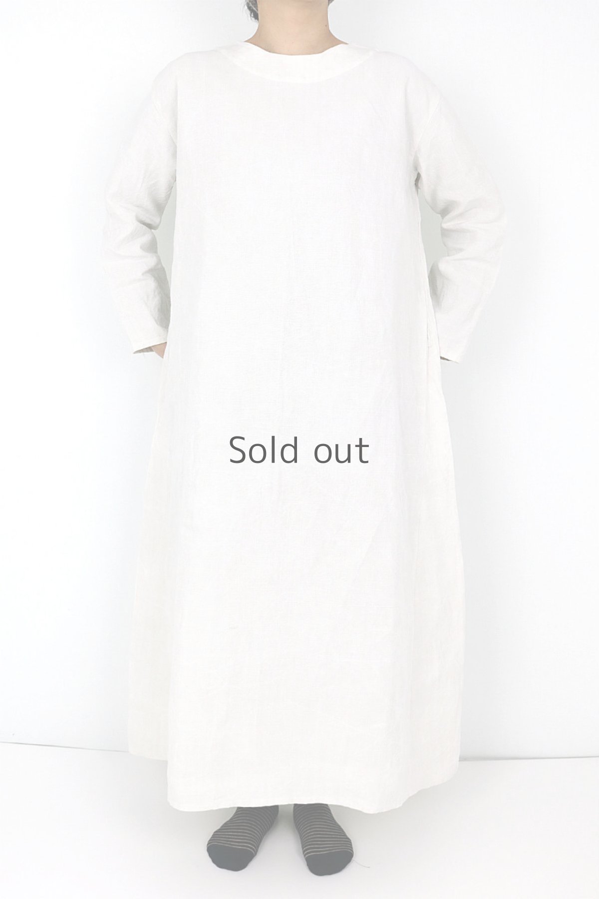 画像2: 【ササキチホ】アンティークリネン　Aラインワンピース（白） (2)