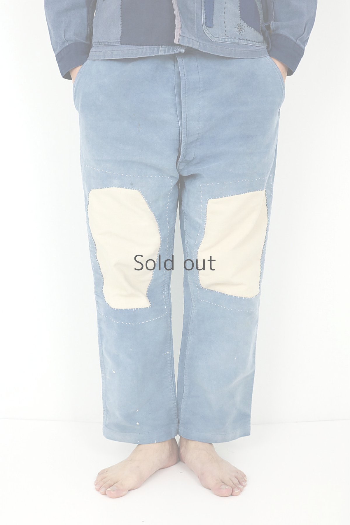 画像3: 【MITSUGU SASAKI】ビンテージ×リメイク　パッチワーク　モールスキンワークパンツ（白モールスキン） (3)