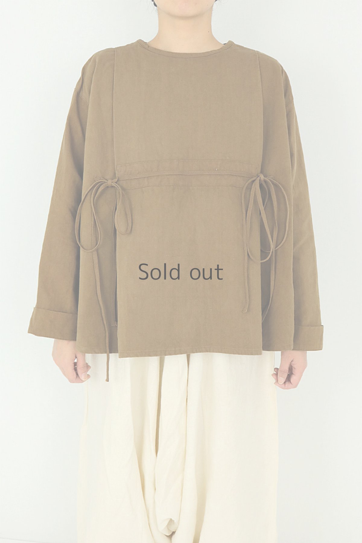 画像2: 【ササキチホ】アンティークリネン×染め　フォークロアスモック（茶色） (2)