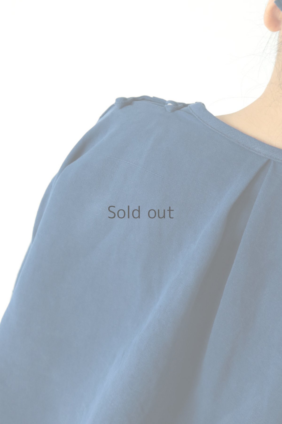 画像10: 【ササキチホ】アンティークリネン×染め　フォークロアスモック（青藍色） (10)