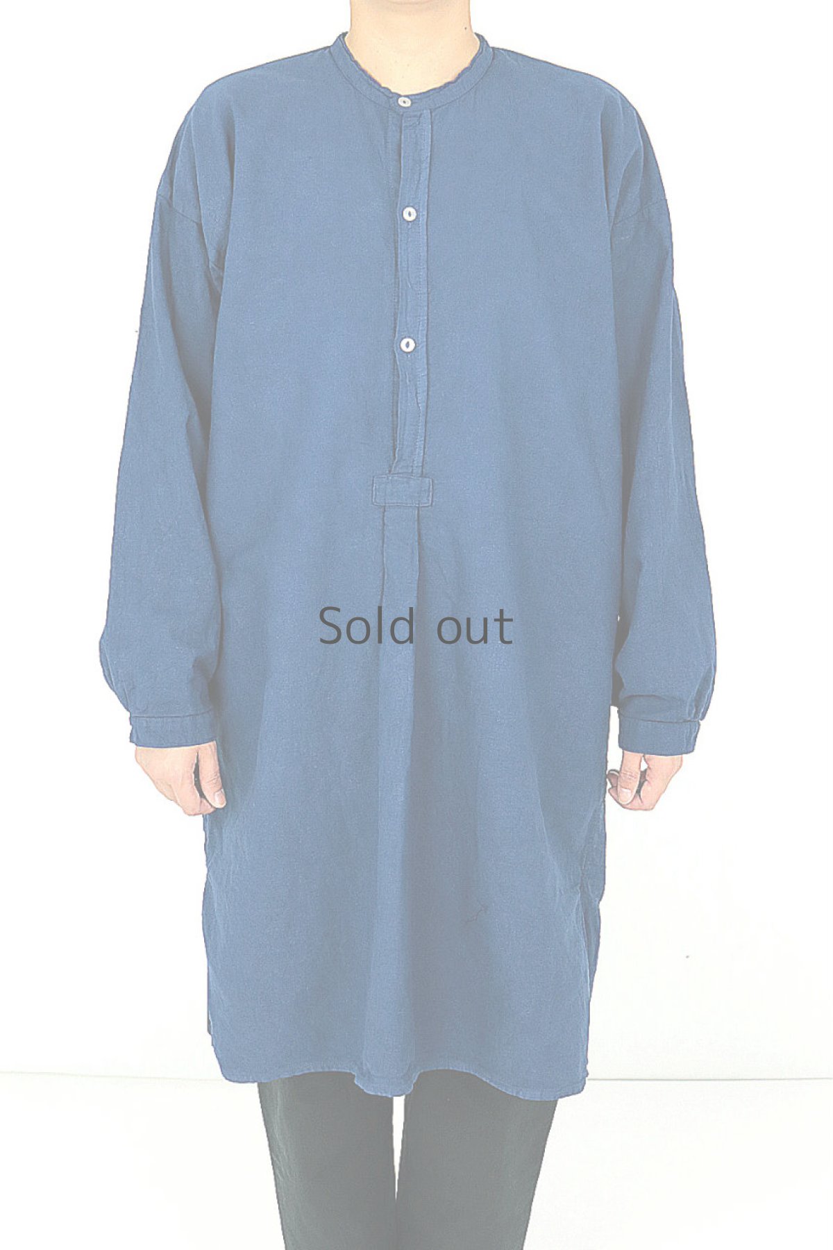 画像3: 【ドイツ】アンティークコットン×染め　プルオーバー　スモックシャツ（青） (3)