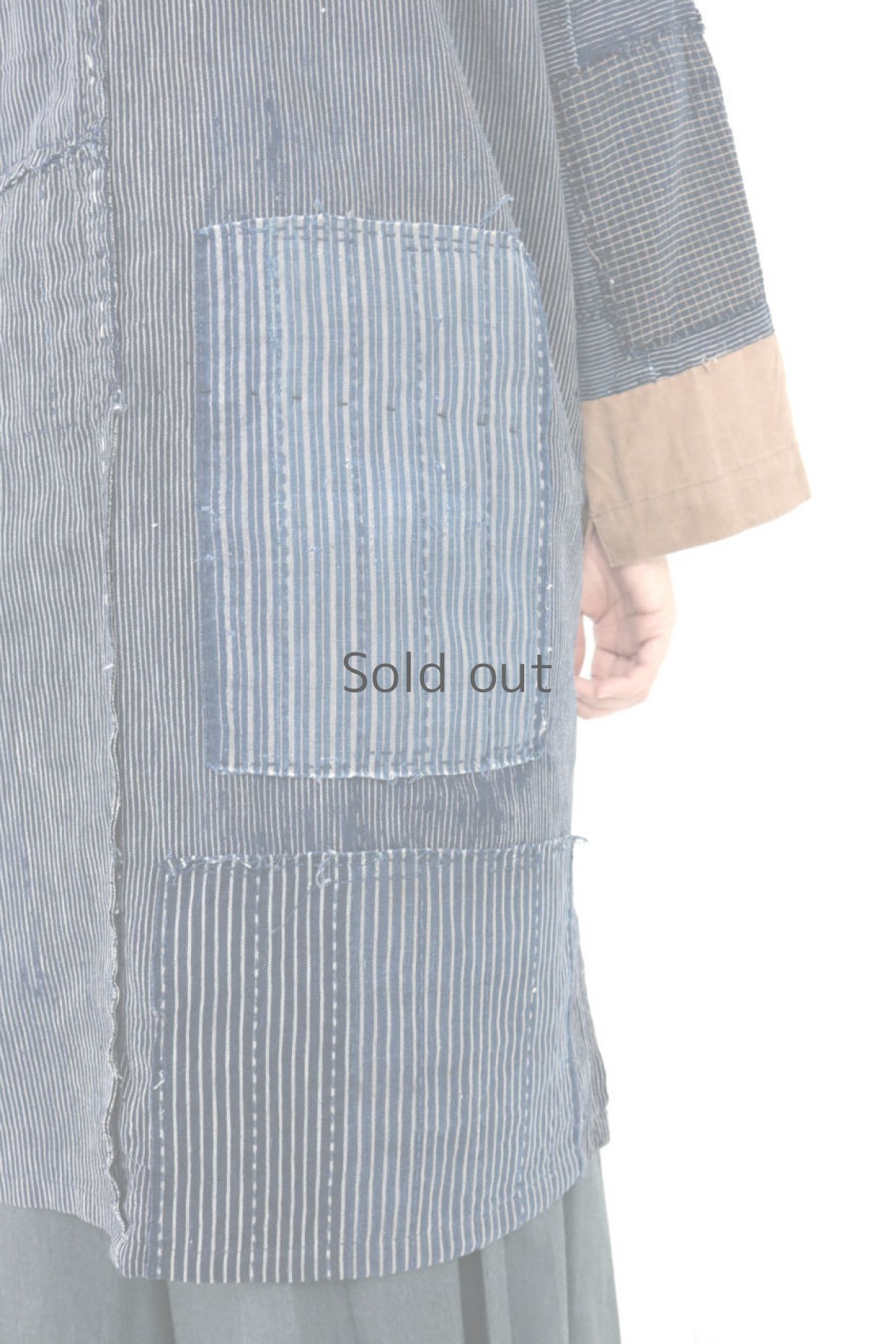 画像14: 【ササキチホ】藍染襤褸古布　パッチワーク野良着コート (14)