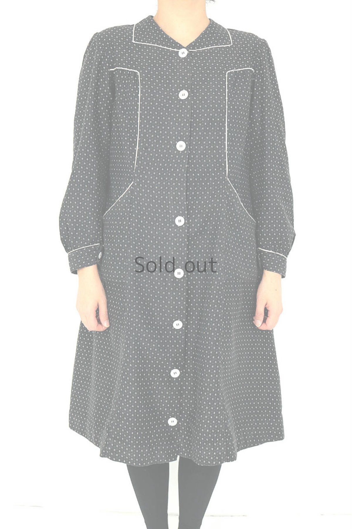 画像3: 【フランス】1940年代頃のブラック柄ワークドレス (3)