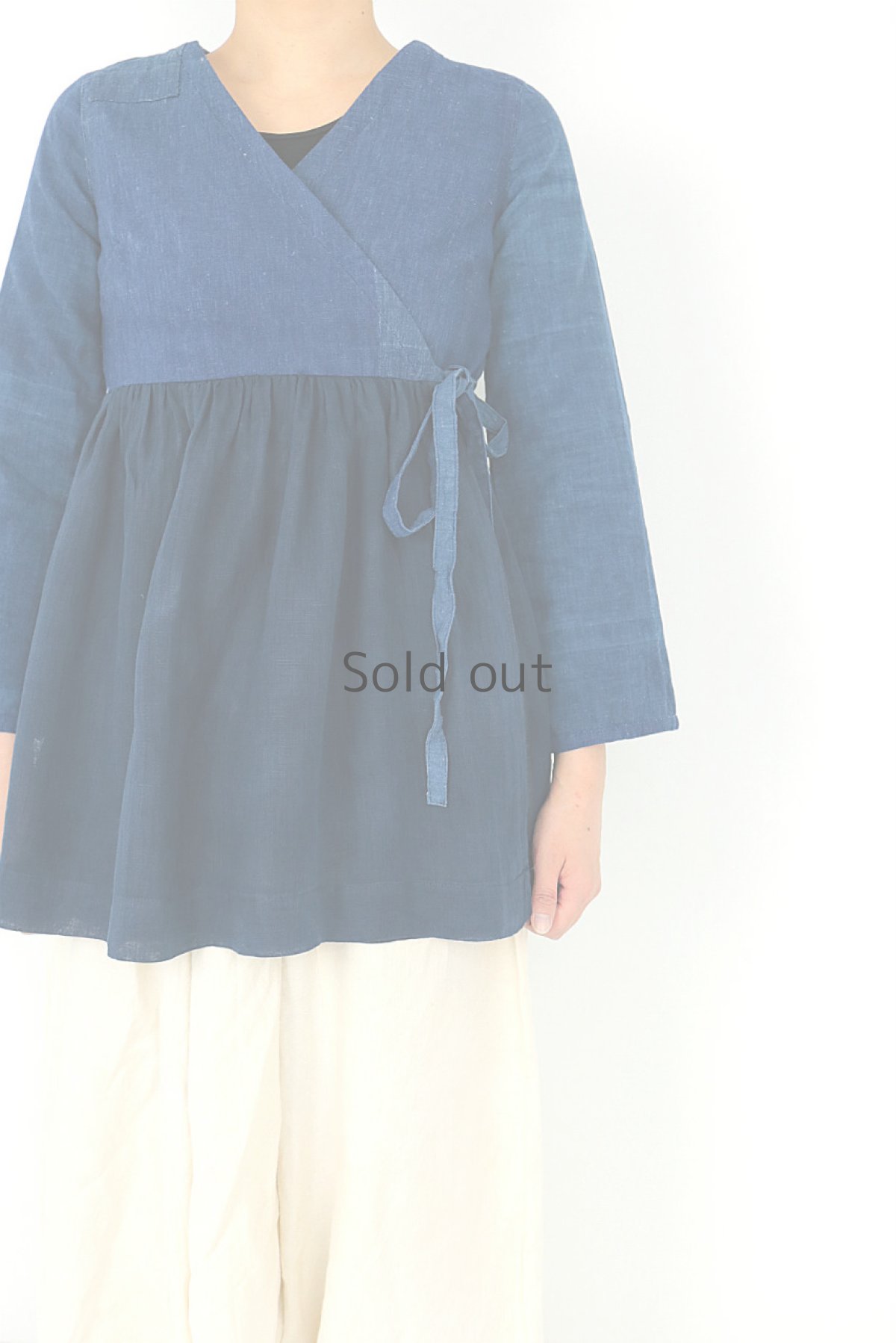 画像5: 【ササキチホ】古布　カシュクールブラウス（藍染古布とアンティークコットン） (5)