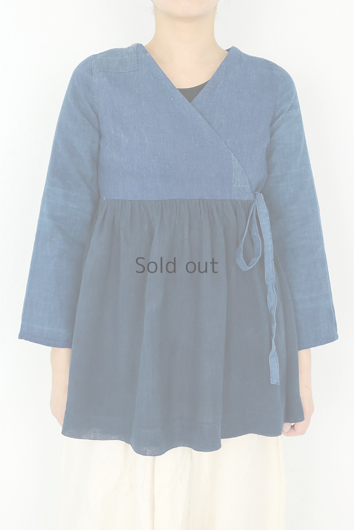 画像2: 【ササキチホ】古布　カシュクールブラウス（藍染古布とアンティークコットン） (2)