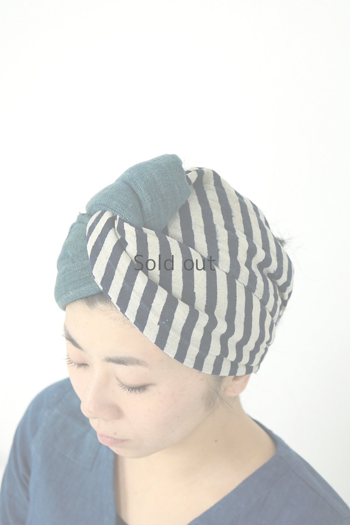 画像6: 【ササキチホ】古布　厚手の中綿ヘアバン（インディゴストライプと手織り藍） (6)