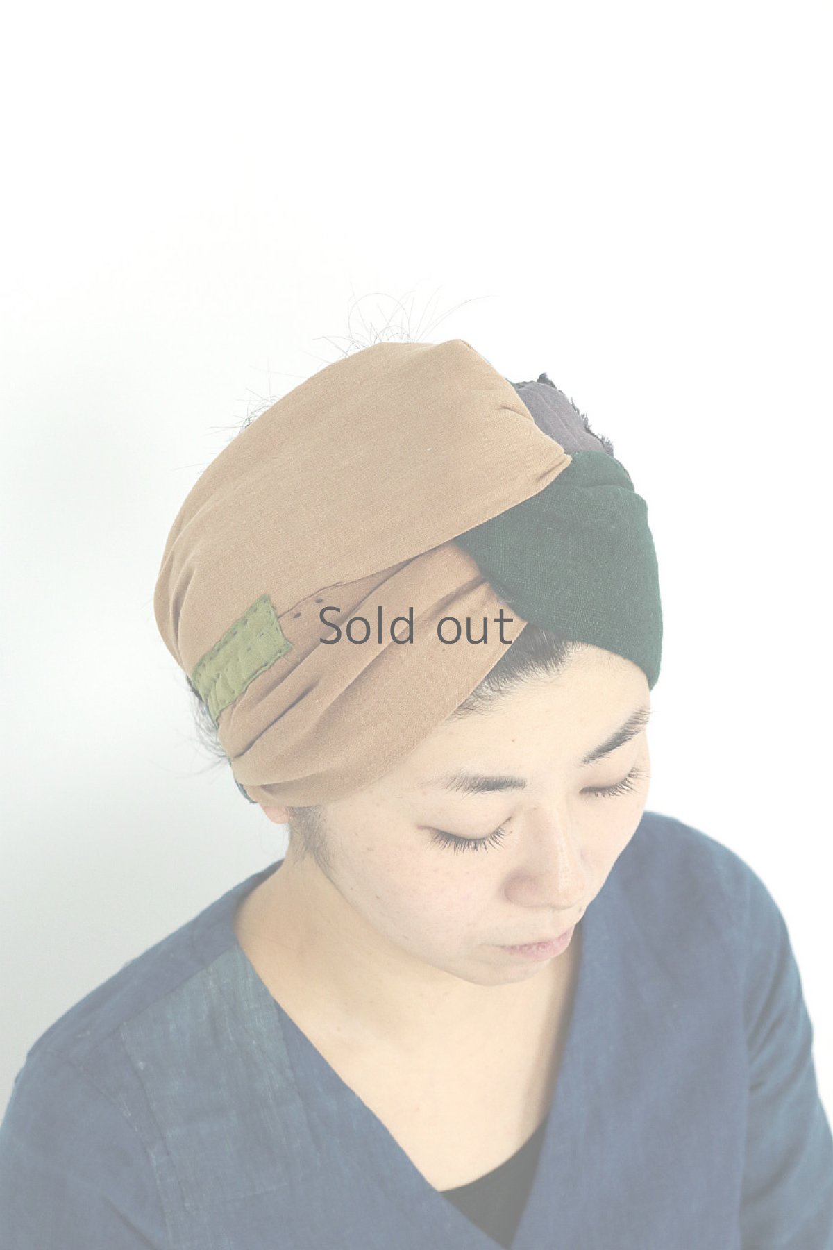 画像6: 【ササキチホ】古布　厚手の中綿ヘアバン（薄茶とウコン緑と紫） (6)