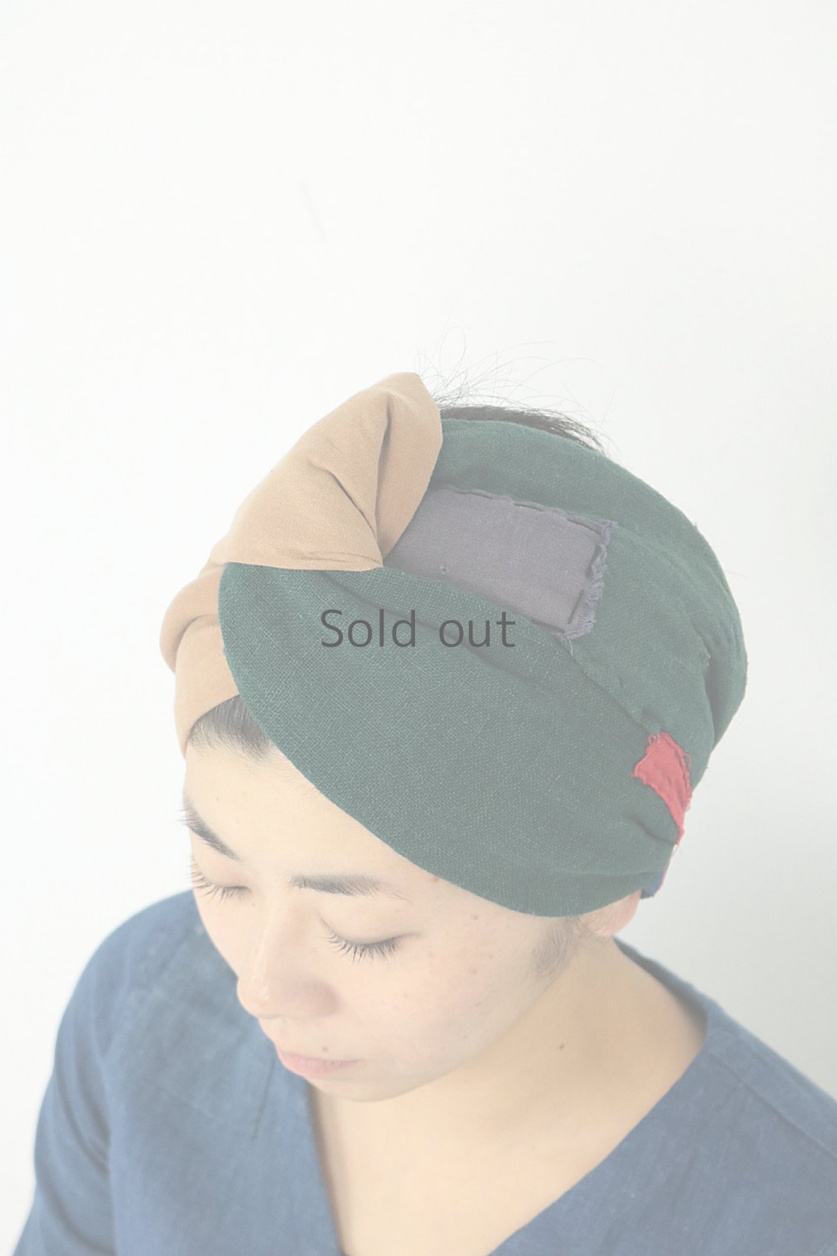 画像5: 【ササキチホ】古布　厚手の中綿ヘアバン（薄茶とウコン緑と紫） (5)