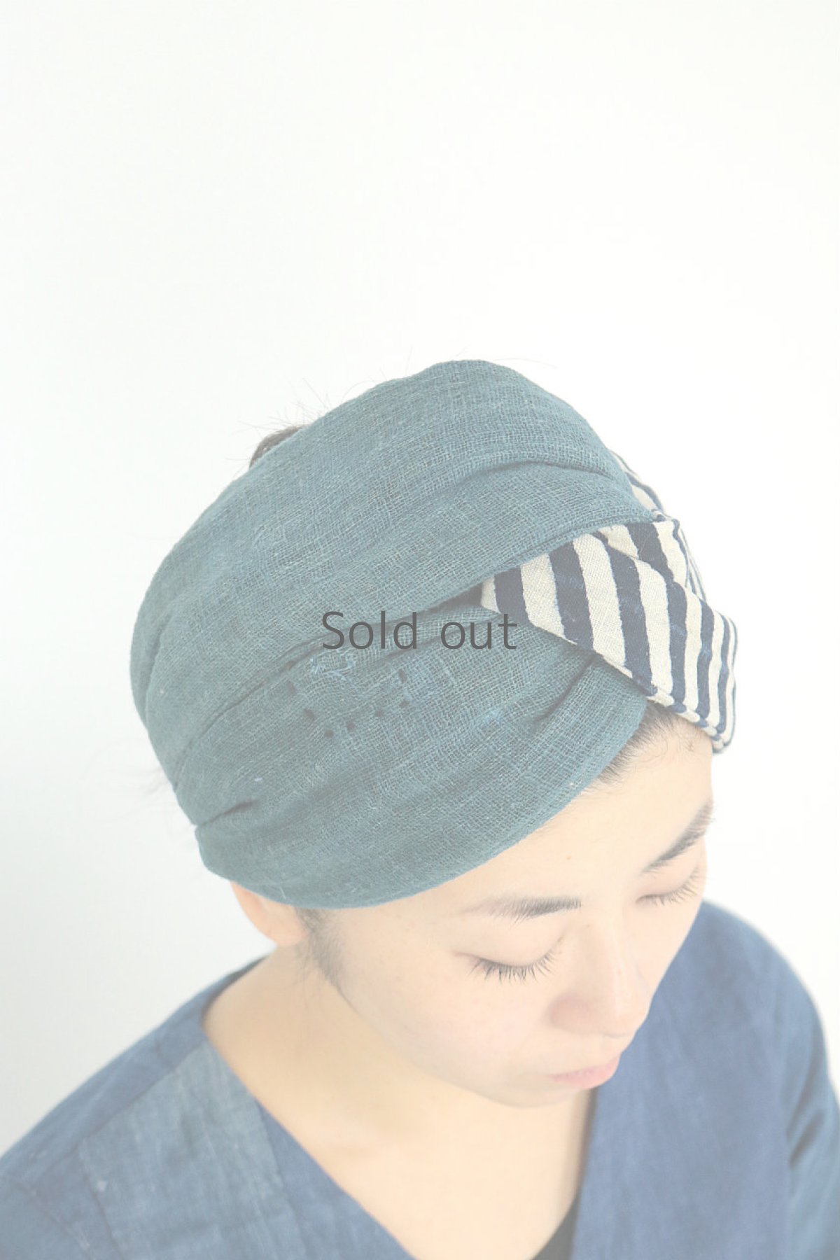 画像5: 【ササキチホ】古布　厚手の中綿ヘアバン（インディゴストライプと手織り藍） (5)