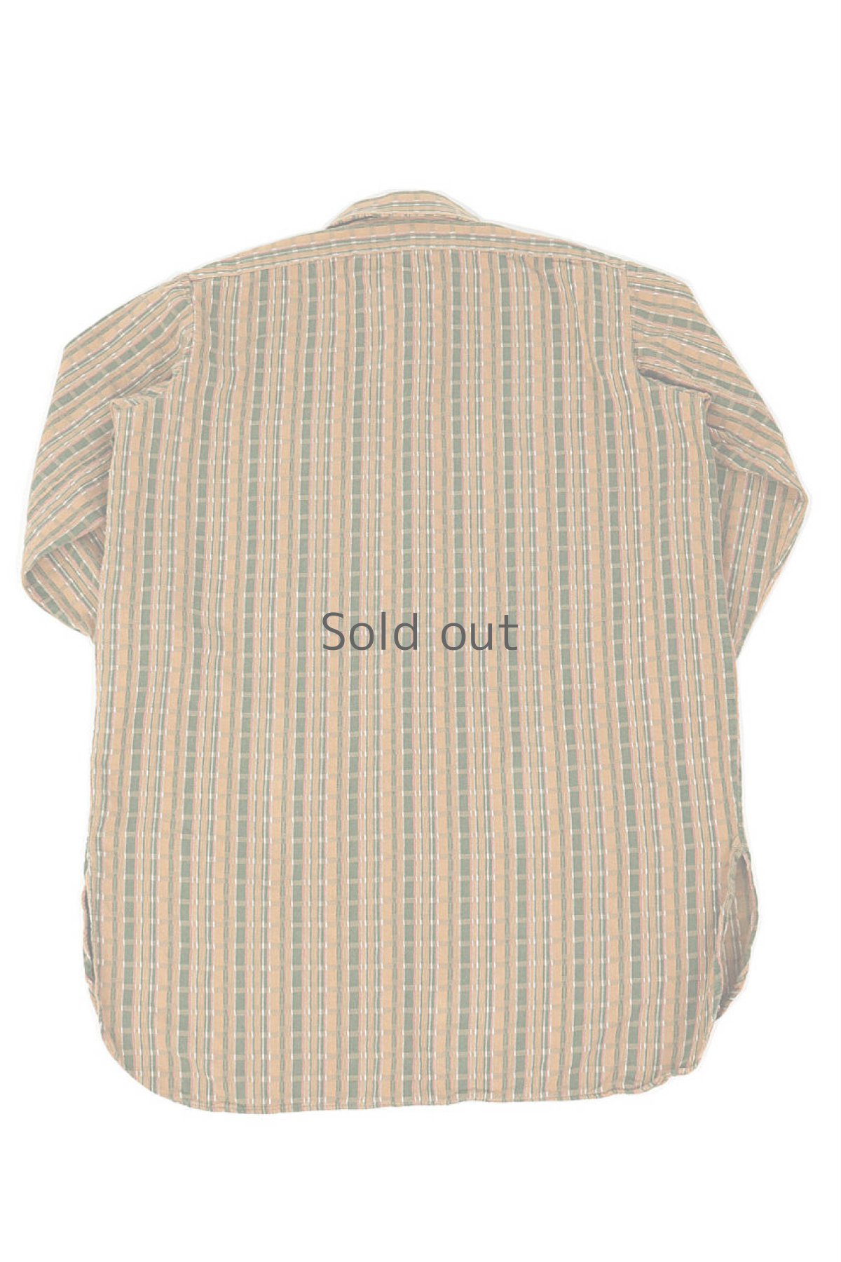 画像2: 【フランス】1970年代　グランドファーザーシャツ（薄茶と緑） (2)