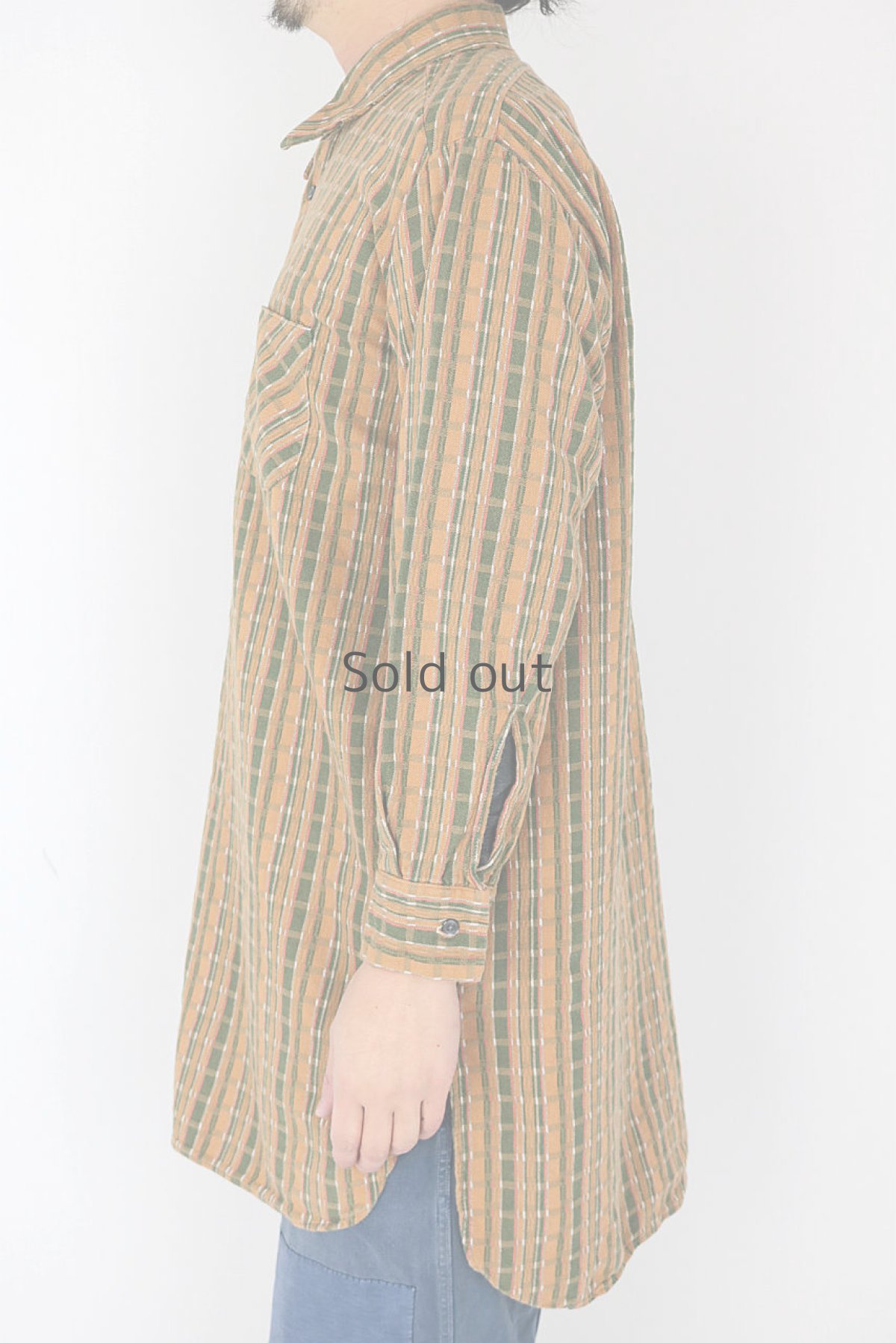 画像4: 【フランス】1970年代　グランドファーザーシャツ（薄茶と緑） (4)