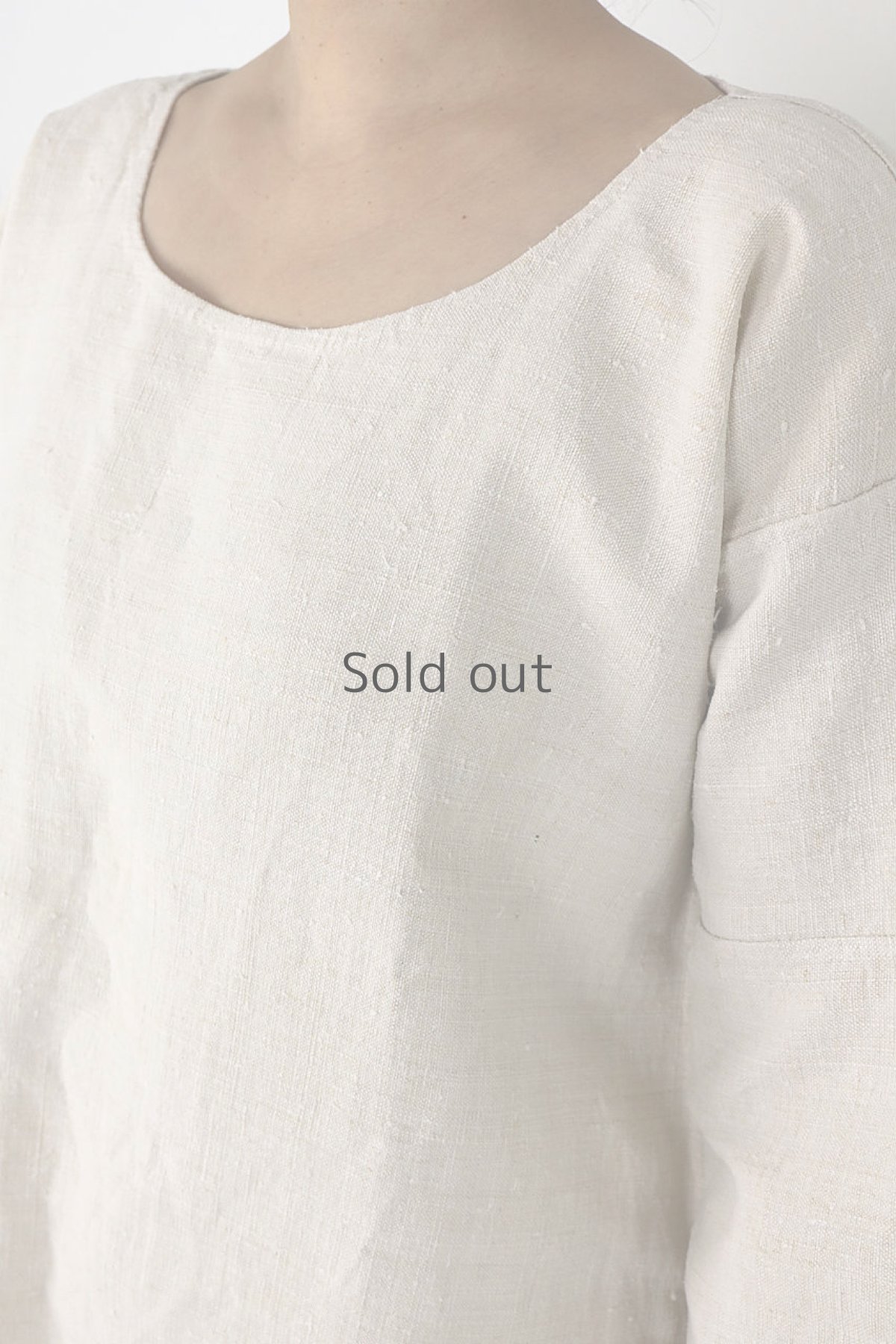 画像5: 【フランス】アンティークリネン 長袖UネックAラインワンピース（生成色） (5)