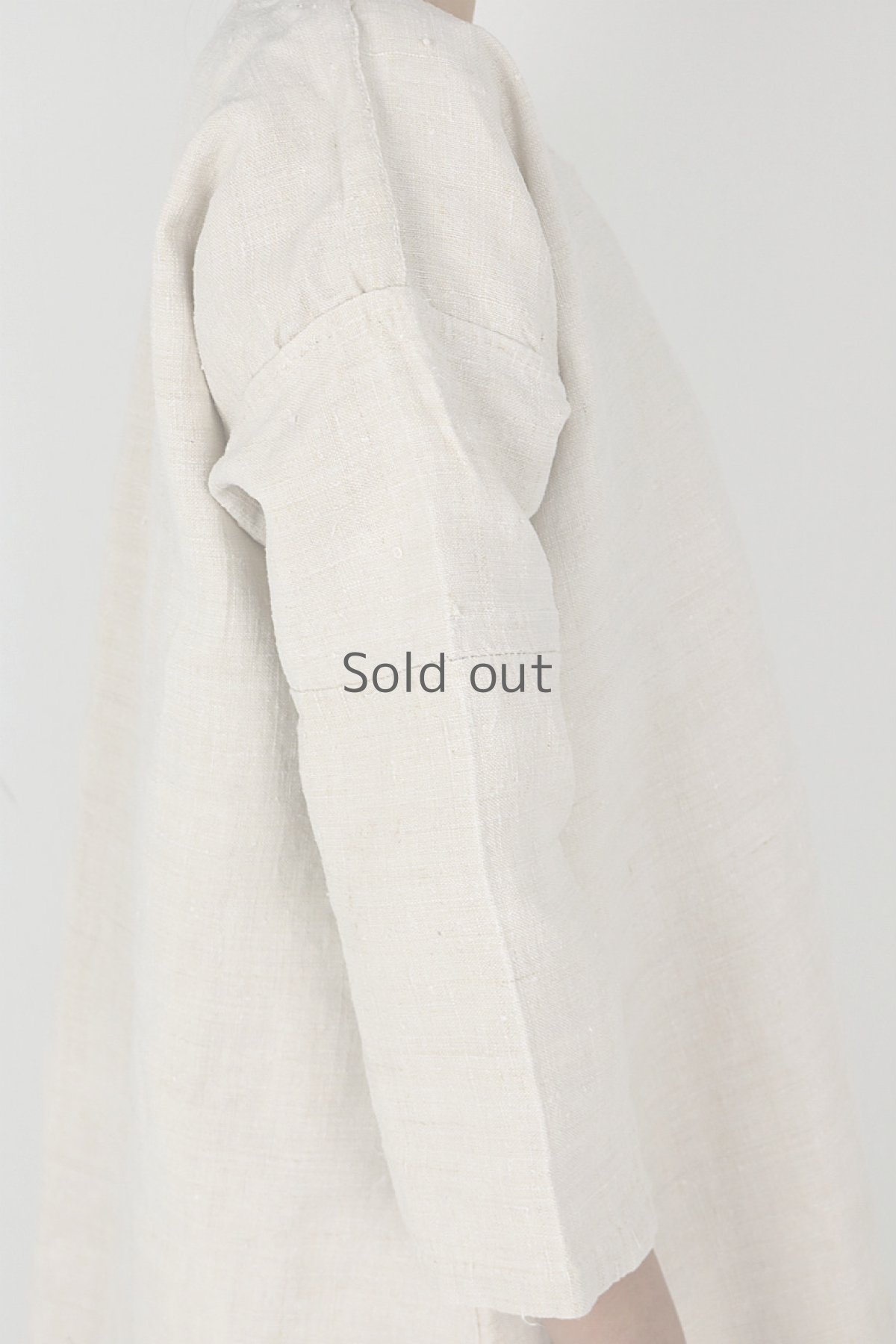 画像7: 【フランス】アンティークリネン 長袖UネックAラインワンピース（生成色） (7)