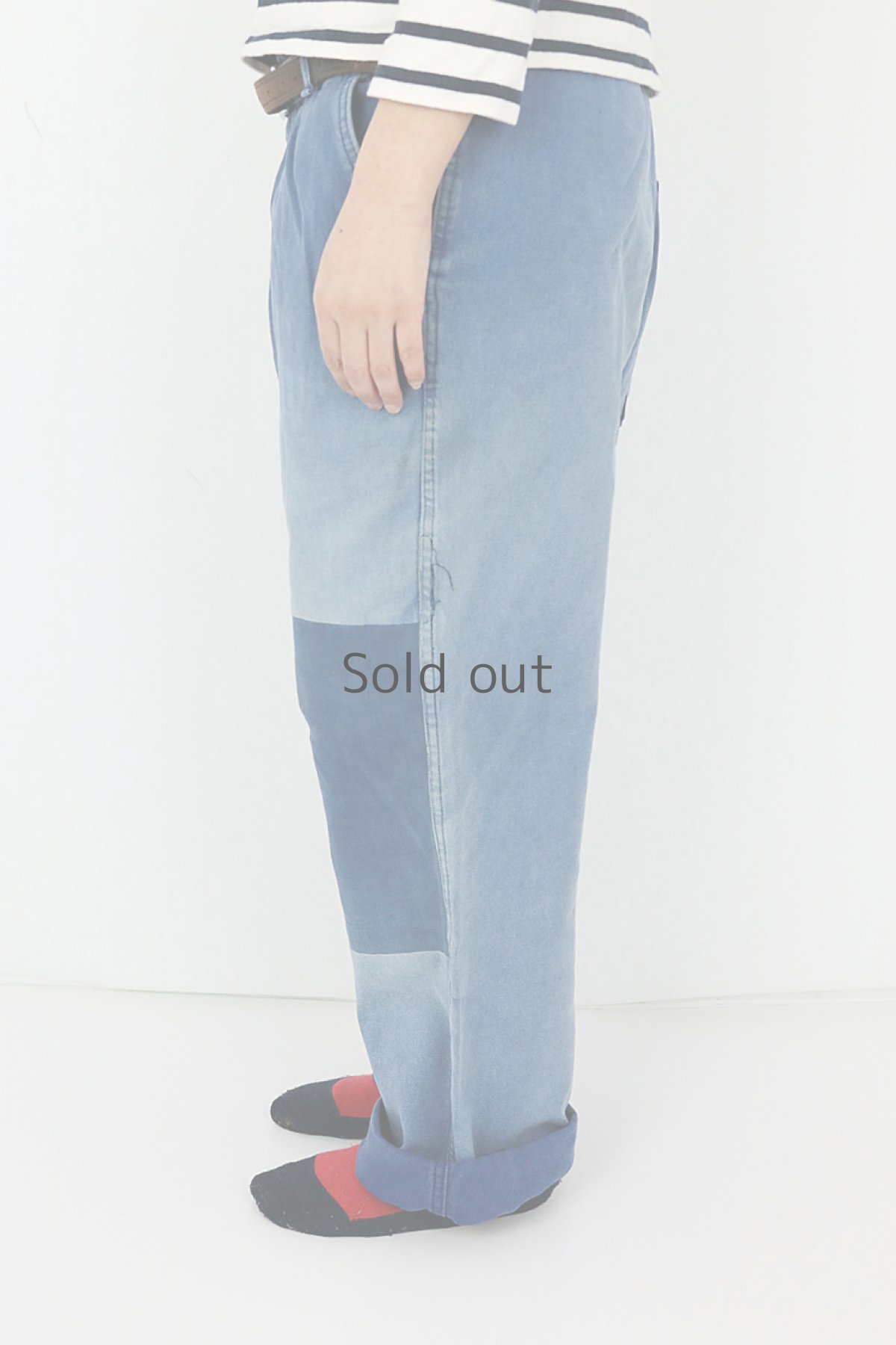 画像4: 【フランス】1960年代 パッチワークとリペアのブルーワークパンツ (4)