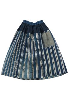 画像1: 【ササキチホ】農婦シリーズ　藍染ストライプのパッチワークスカート (1)
